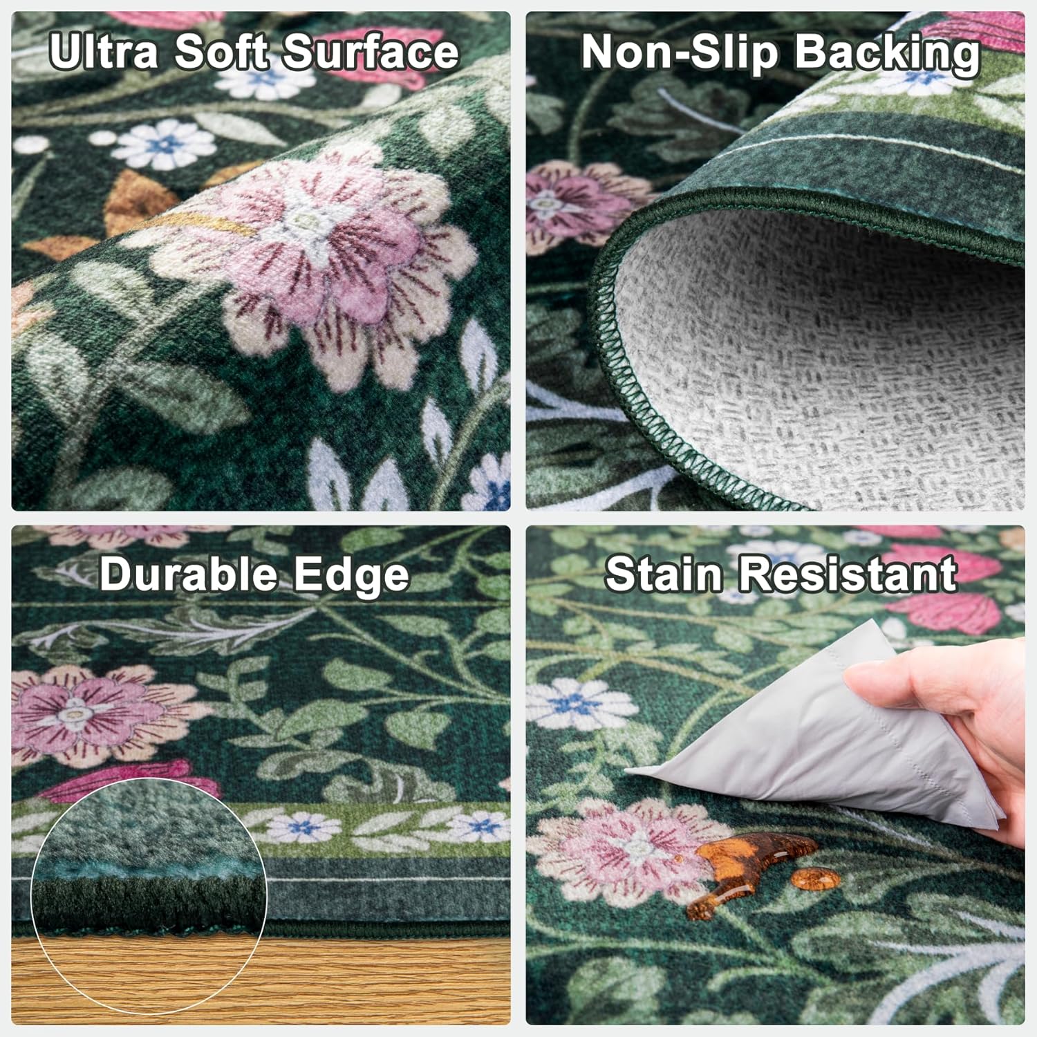 Vintage Floral Soft Washable Area Rug: Stylish Stain-Resistant Carpet for Any Room