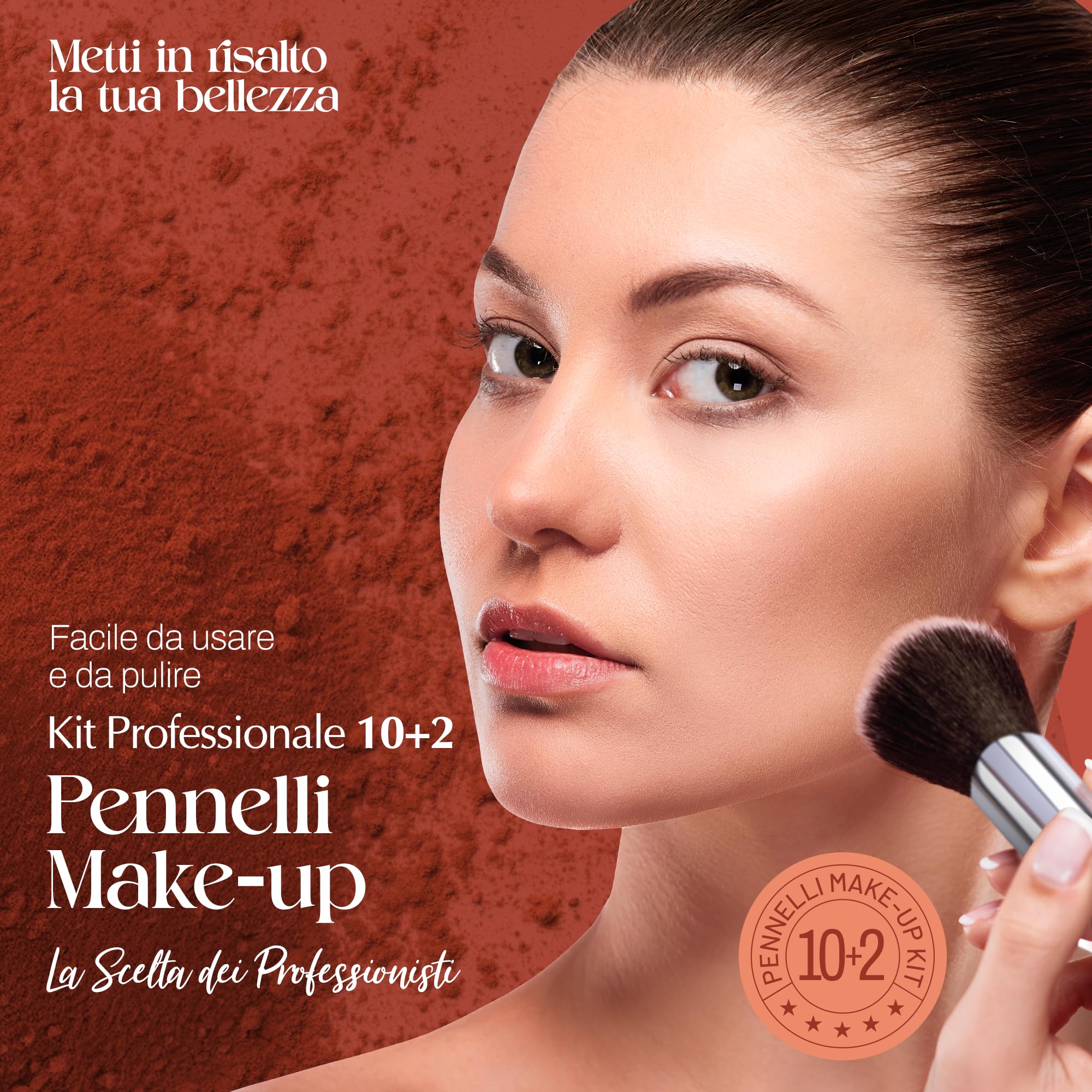 PORTENTUM Set Pennelli Make Up 10 + 2 Premium synthetic pennelli trucco per fondazione cipria fard, ombretto, Set di pennelli make up, kit con spugnetta e Blender Beauty