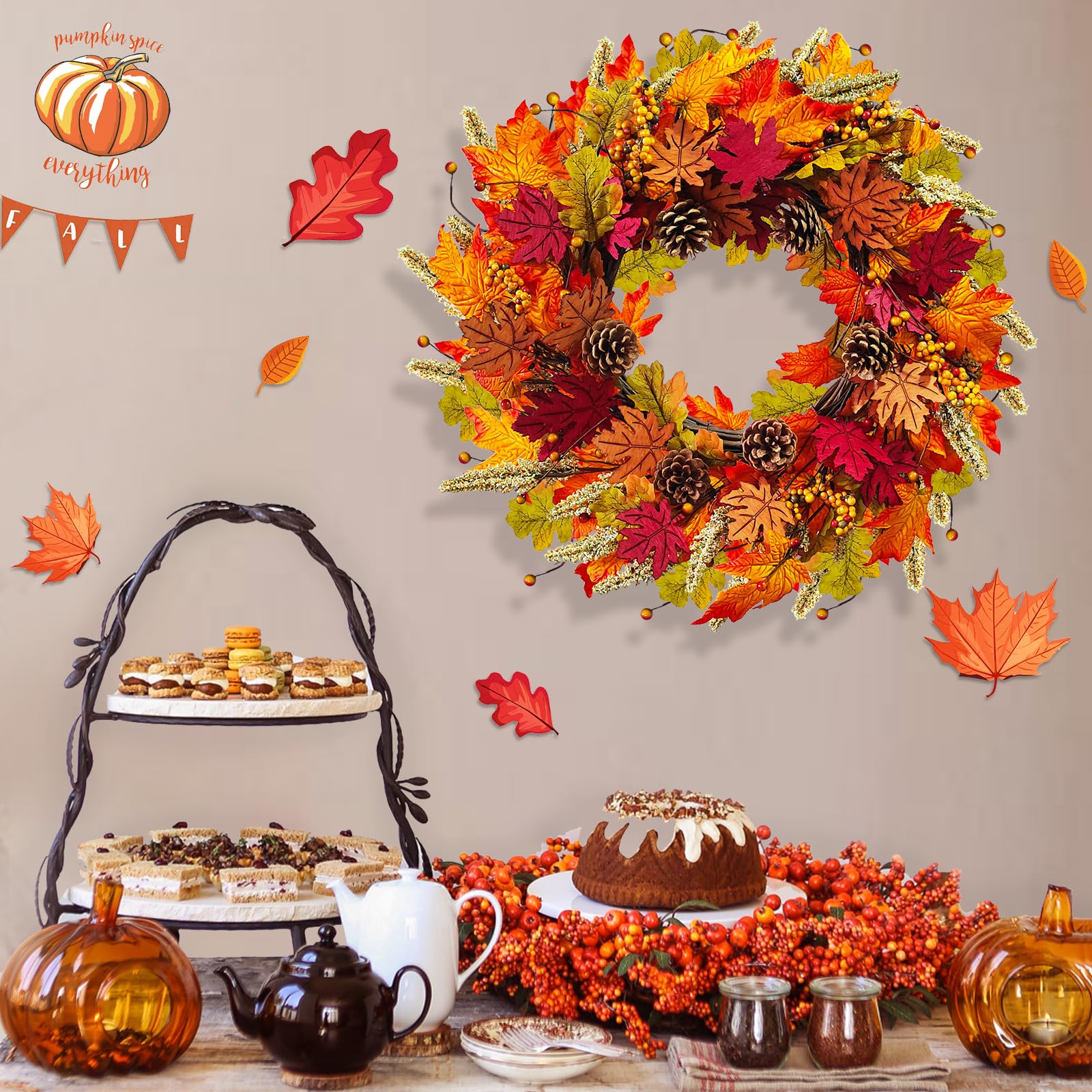 Dilwe Couronne D'automne Artificielle à LED Couronne D'automne