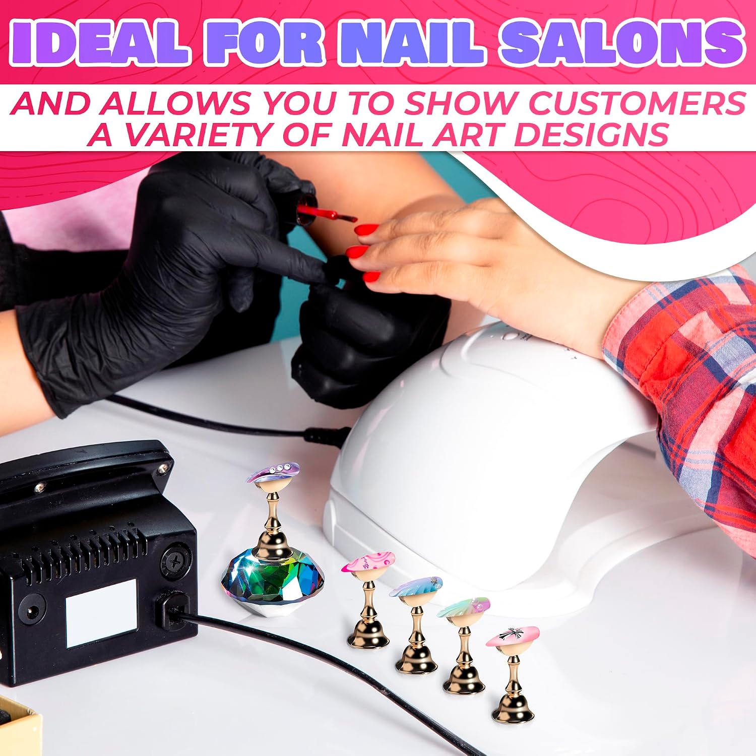 Nail Stand for Press Ons – Nail Holder for Painting Nails with 0.59–0.94" Holder Size & 5 Magnetic Pieces, Acrylic Design & Crystal Base for Display, Practice Nails & Tip Design for Daily Sessions
