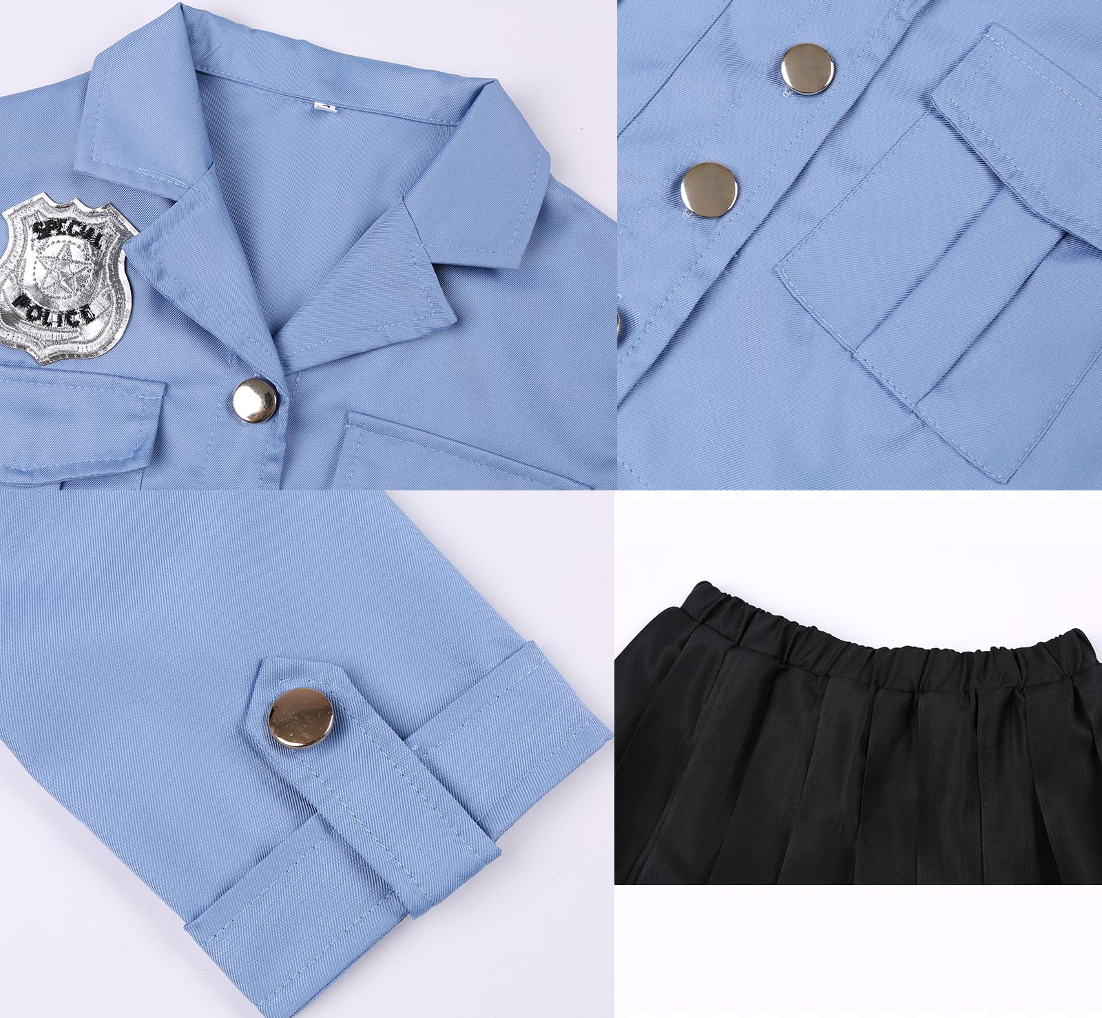 Disfraz de oficial de policía para niñas, uniforme de policía para niñas, disfraz de Halloween (7-8 años) 5