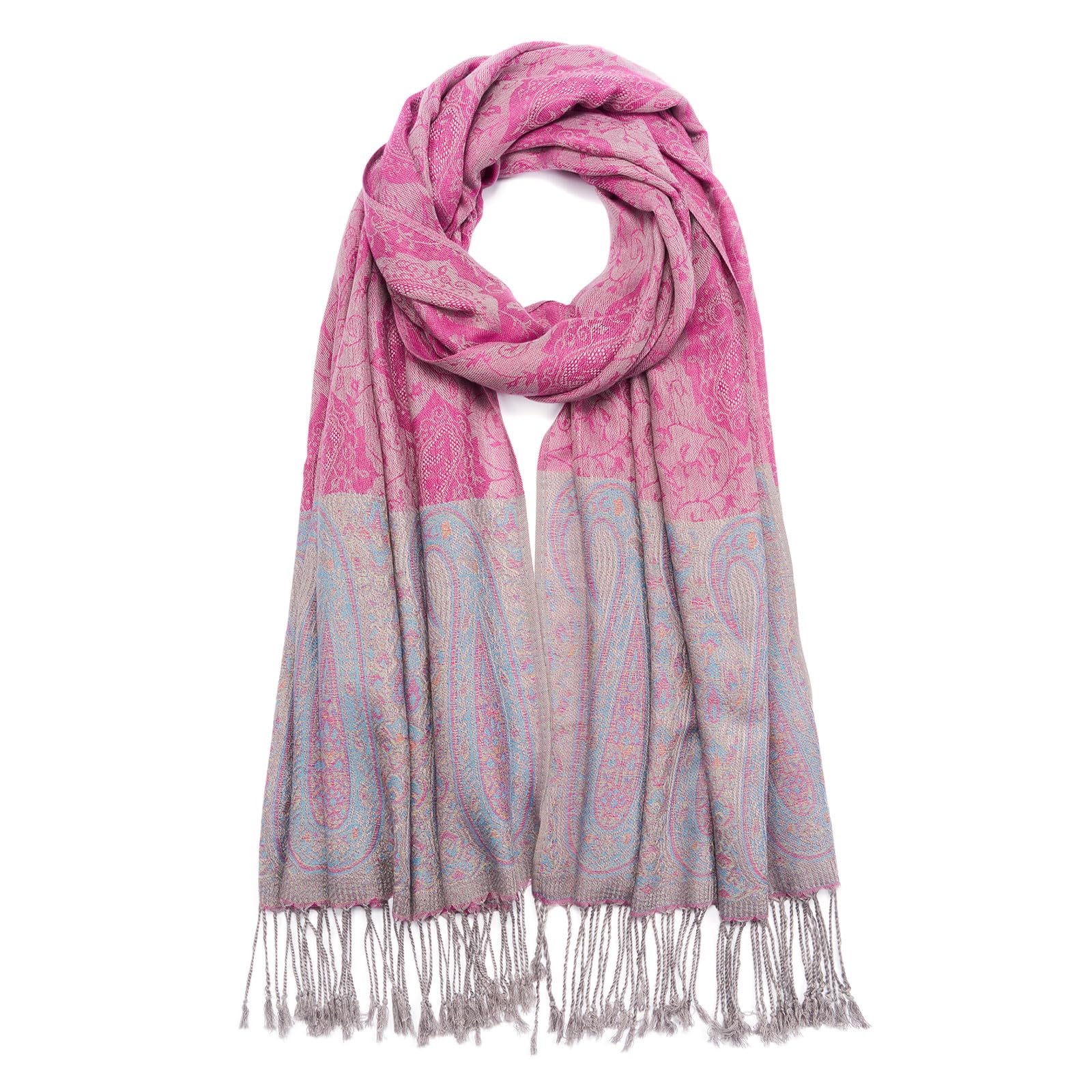 QIUTIMIY Paisley Pashmina Shawl Wrap Women Reversible Vintage Jacquard Pashmina Rave Scarf with Fringe for Evening, Wedding