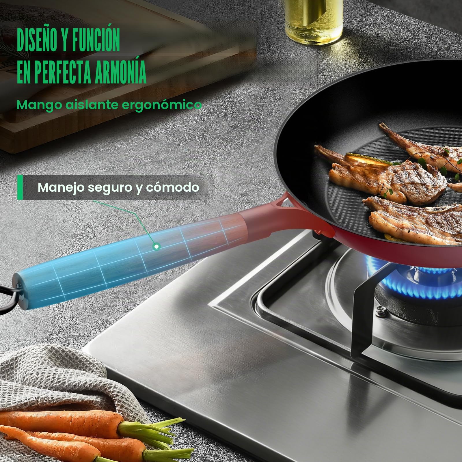 YUTANN Sartén de Hierro Fundido 20 cm Pre-sazonada Apta para Inducción y Horno, Antiadherente, Distribución Uniforme del Calor para Freír, Asar y Cocinar