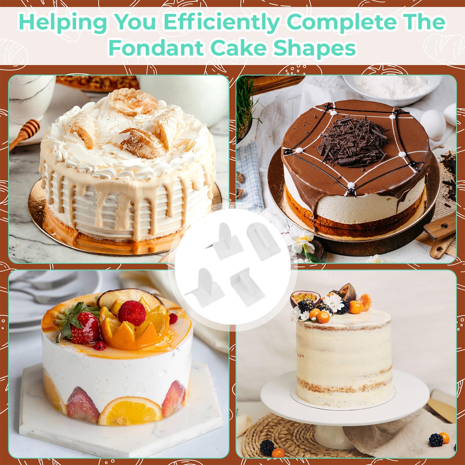 Lot de 4 lisseurs à gâteau fondant avec coin lissant pour décoration de gâteau, travaux de modelage, pâte d'amande pour pâtisseries pour la viande au sucre - 4