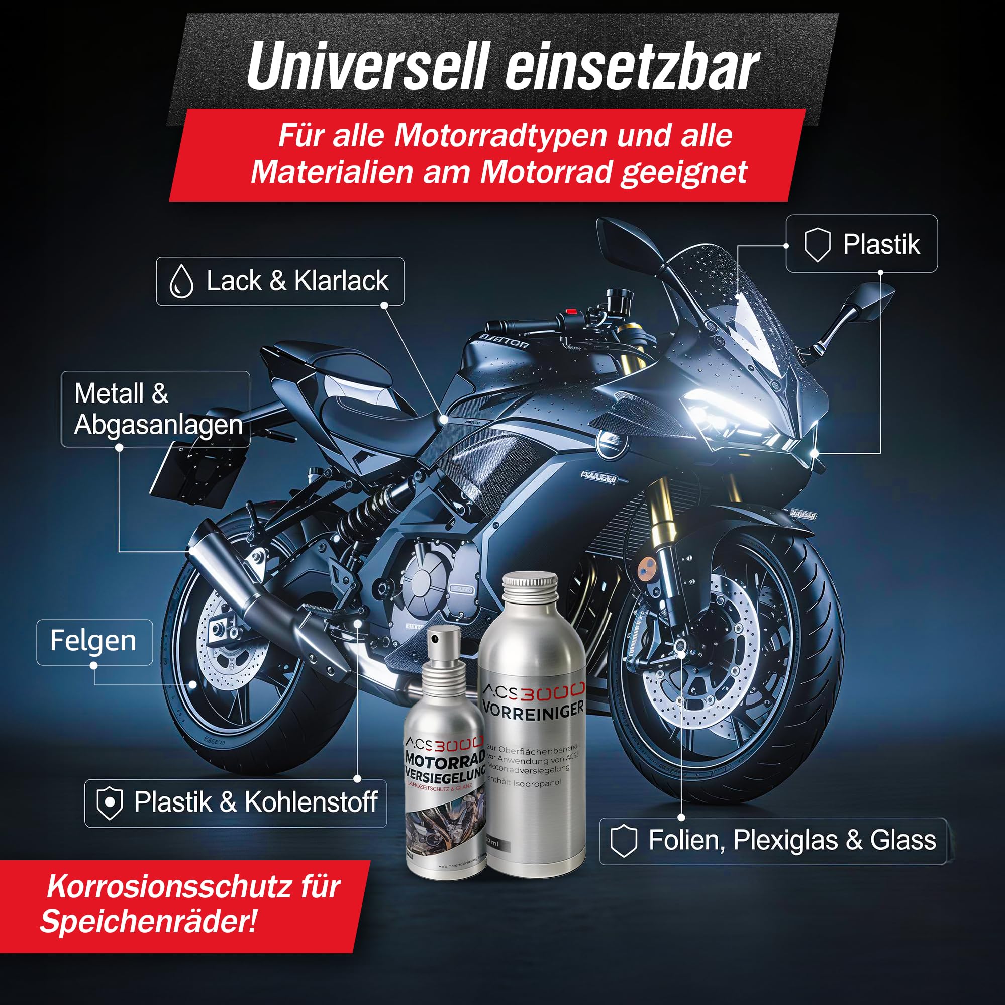 Motorrad-Versiegelung Set, Langzeitschutz & Glanz, UV-Schutz, Reinigungsset mit Mikrofasertüchern