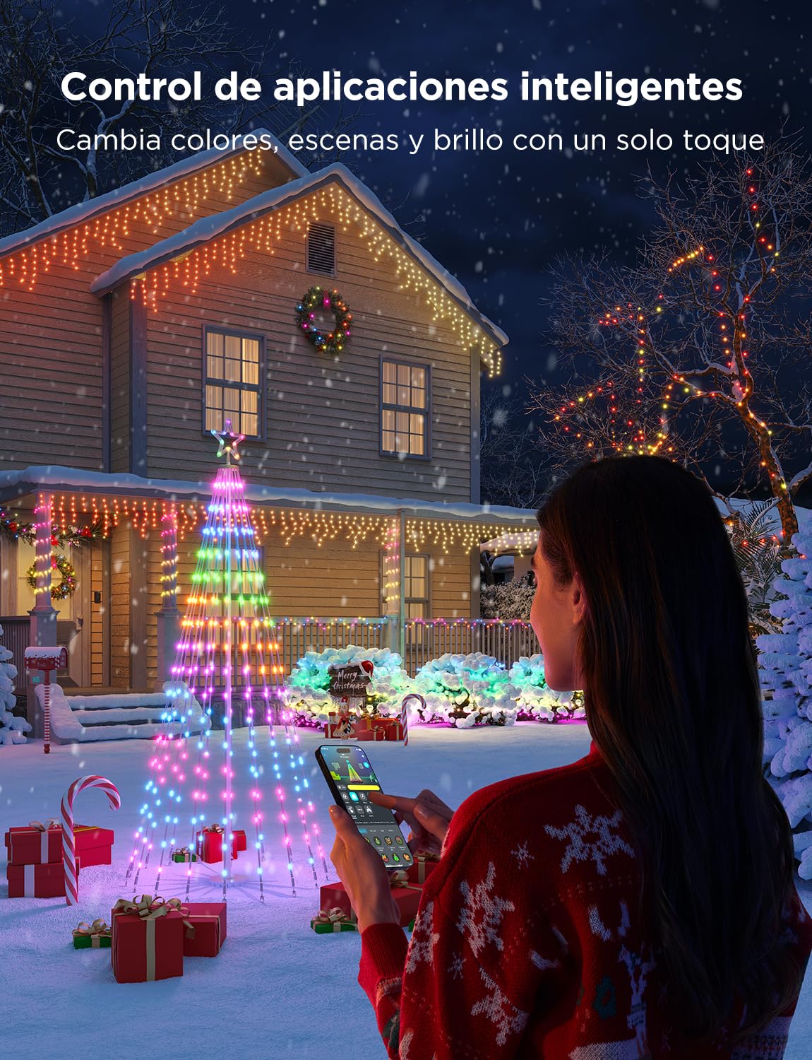 Govee Christmas Cone Tree Lights,1,82m 316 LED RGBIC, Negro | Control APP Inteligente, 82+ Modos de Escena, IP67 Resistente, Decoración Halloween y Navidad, Modo Música