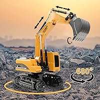 Vista 7 de Remote Control Excavator, RC Construction Toy - Metal Shovel Digger Vehicles with Lights Sounds and 680° Rotation Digging Sand, Christmas Birthday
