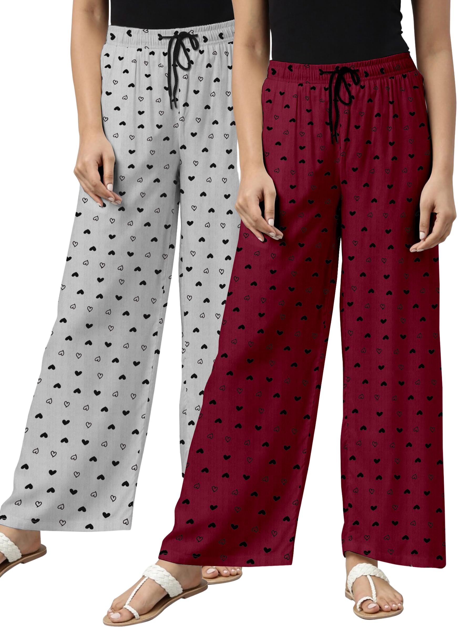 JIYA CRAETION Women Printed Cotton Lounge Pants | Heart Print Pyjama for Women | Elastic Waist Relaxed Fit Night Pant | Soft Breathable Sleepwear & Home Wear Pajama-picture-41