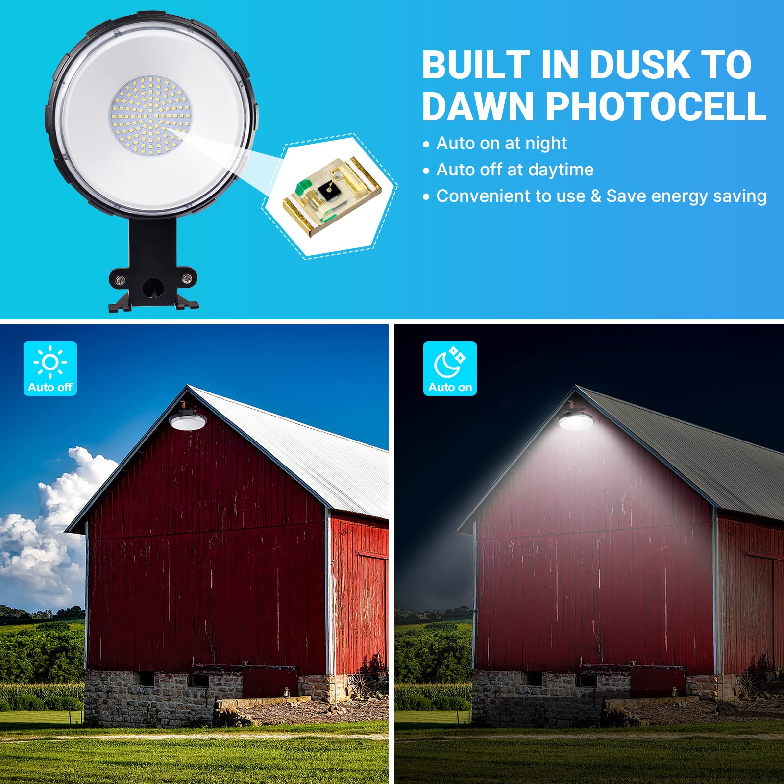 SKYWORLD LED Barn Light, 110W 10000LM Yard Area Lights Dusk To Dawn Sensor Outdoor Lighting With Photocell 6000K Street Lights - 39 - View #3