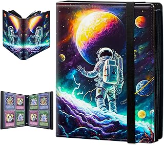 BPQOJB Trading Card Binder, 4 Pocket Trading Cards Album Display Holder, 400 Cards Double Sided Pockets Card Holder Binder Sleeves Card Case for Standard Size Cards Sports Cards,Astronauts in Space