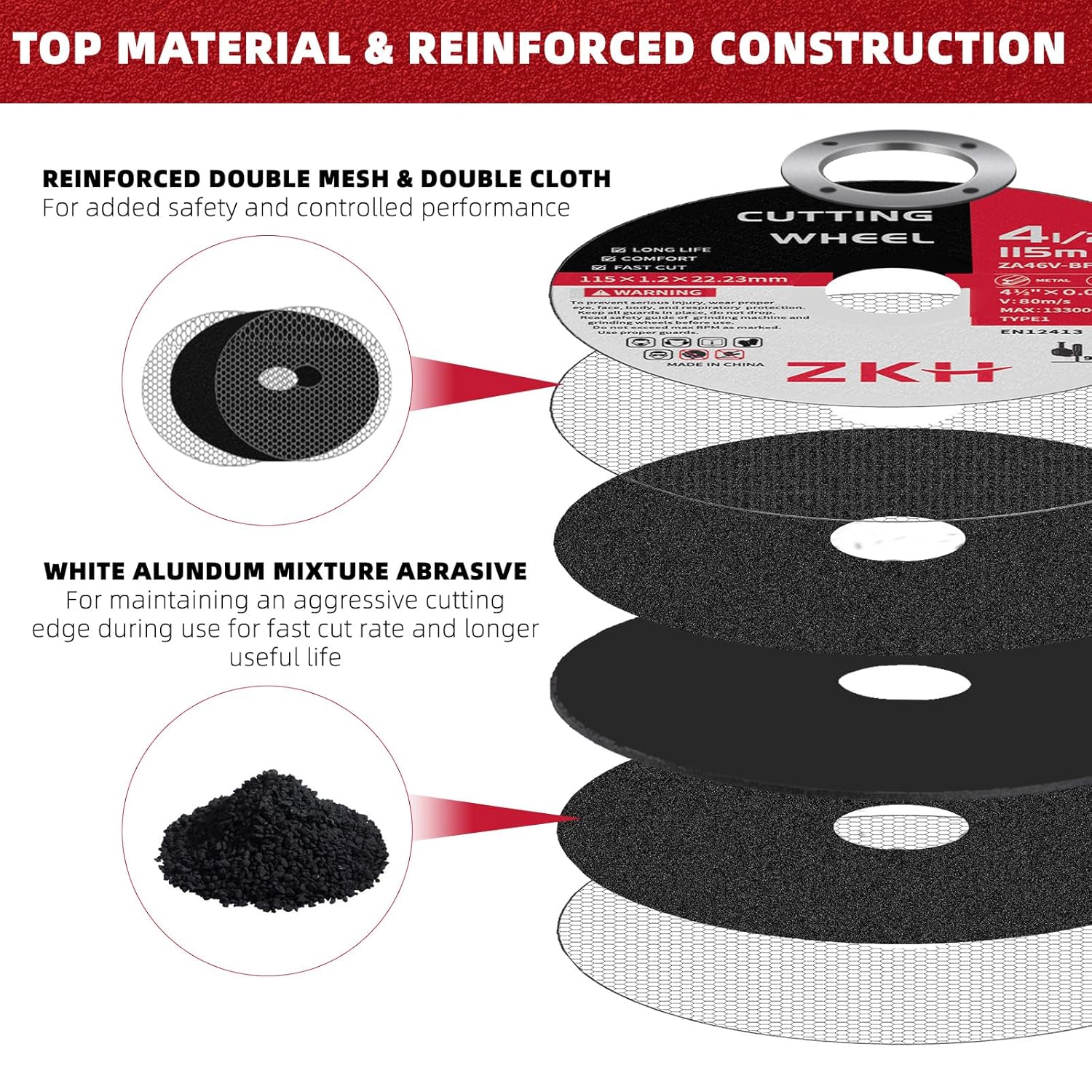 ZKH 10 Pack Cut Off Wheels 4 1/2 Inch, Thin Metal & Stainless Steel/INOX Cutting Wheel, Strong & Durable Metal Cutting Disc for Angle Grinder, 4.5" x .045" x 7/8"