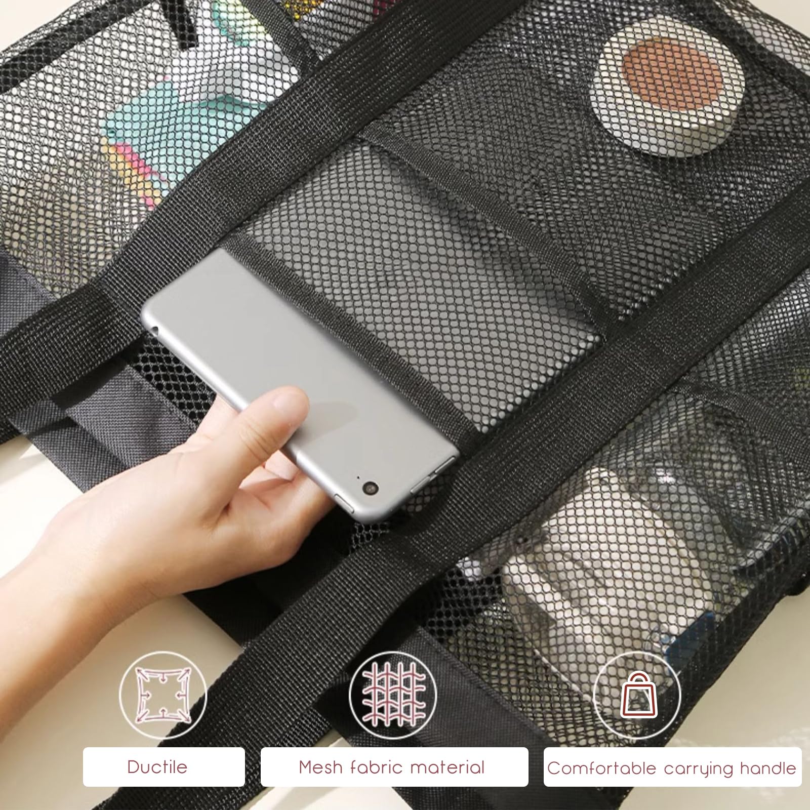 Borsa da Spiaggia Rete Grande Capacità Impermeabile Leggera con Cerniera per Piscina Picnic Viaggio