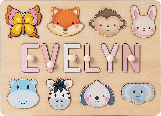 PUREFLY Name Puzzle for Kids Personalized- Easter Basket Stuffers, Baby Girl and Boy Gifts with Gift Wrapping, Custom Wooden Name Puzzle for 1 Year Old Birthday, Montessori Toys Toddler Puzzles