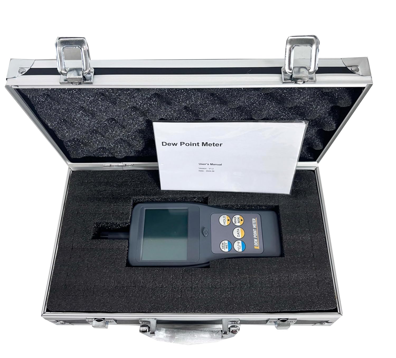 Portable Dew Point Meter with Testing Parameters Relative Humidity Ambient/Wet Bulb/Dew Point Temperature Automatic Power Off Battery Indication