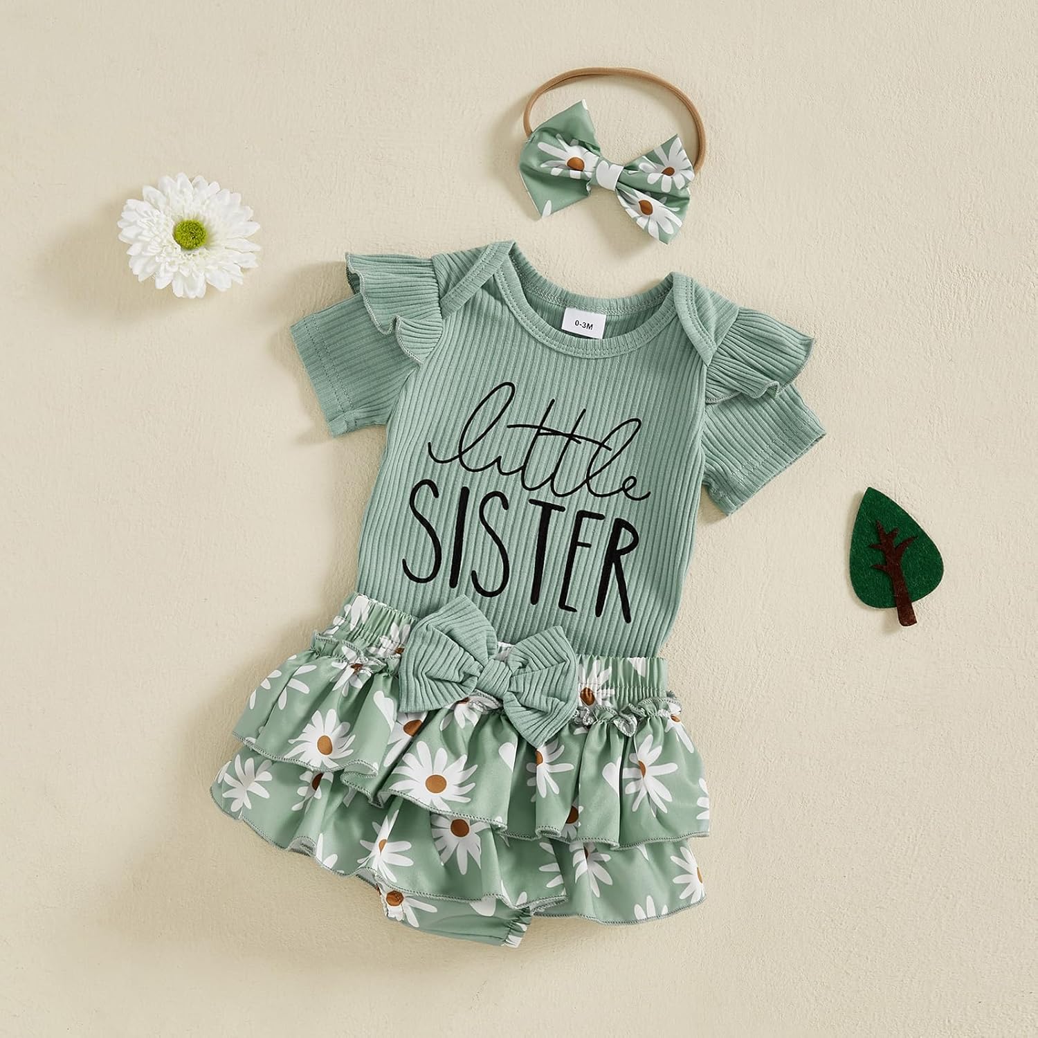 FIOMVA Im New Here Newborn Outfit Girl Onesie Romper+Ruffle Tutu Shorts Bloomer Set Baby Girl Preemie Coming Home Outfit - Image 3