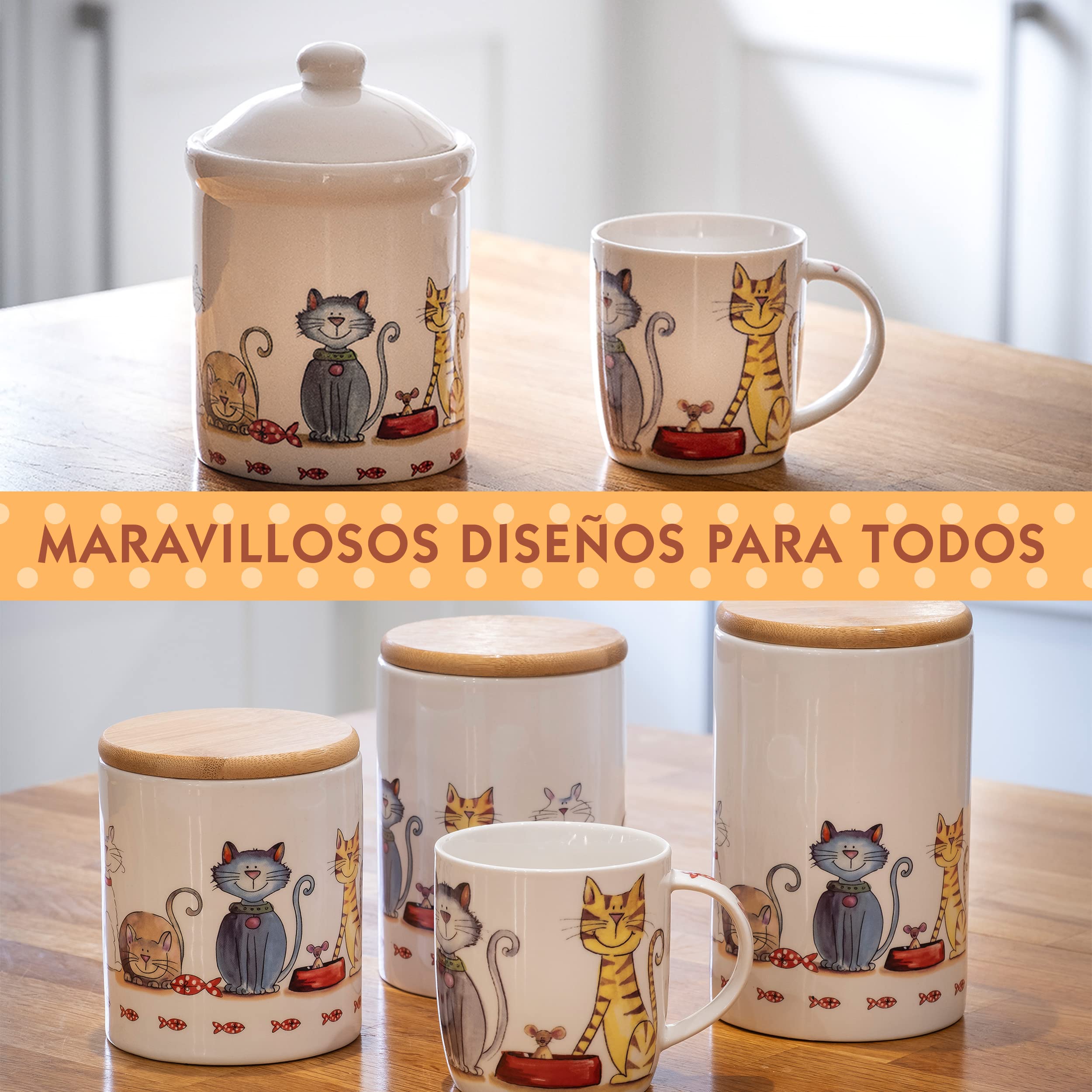 SPOTTED DOG GIFT COMPANY Juego de Regalo de 3 Piezas con Delantal, Paño de Cocina y Guante de Horno Doble, Accesorios Cocina Originales de Gatos Bonitos, Regalos para Amantes de los Gatos