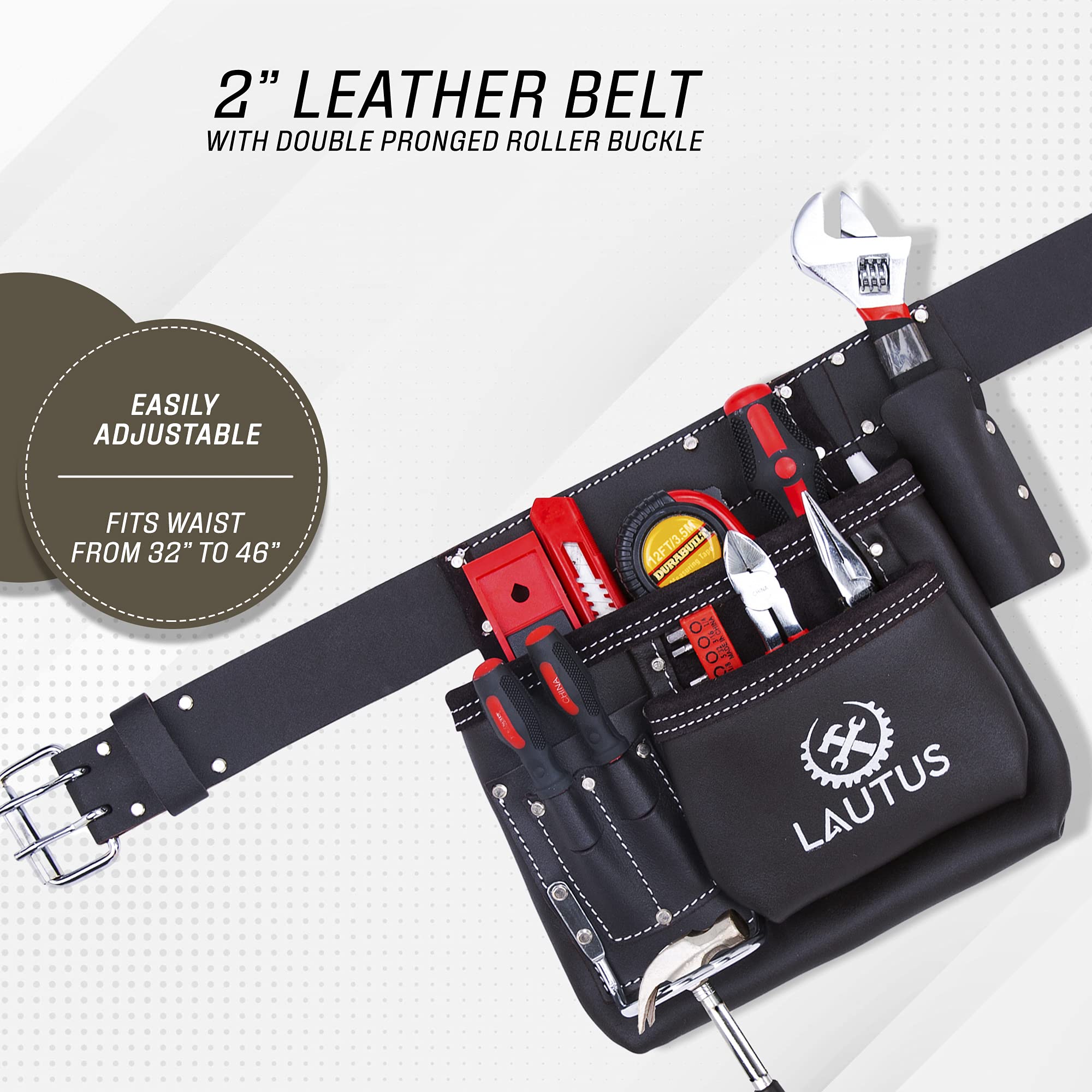LAUTUS 5 Pocket Oil Tanned Tool Belt/Pouch/Bag/Apron Carpenter, Construction, Framers, Handyman, Electrician - Image 2