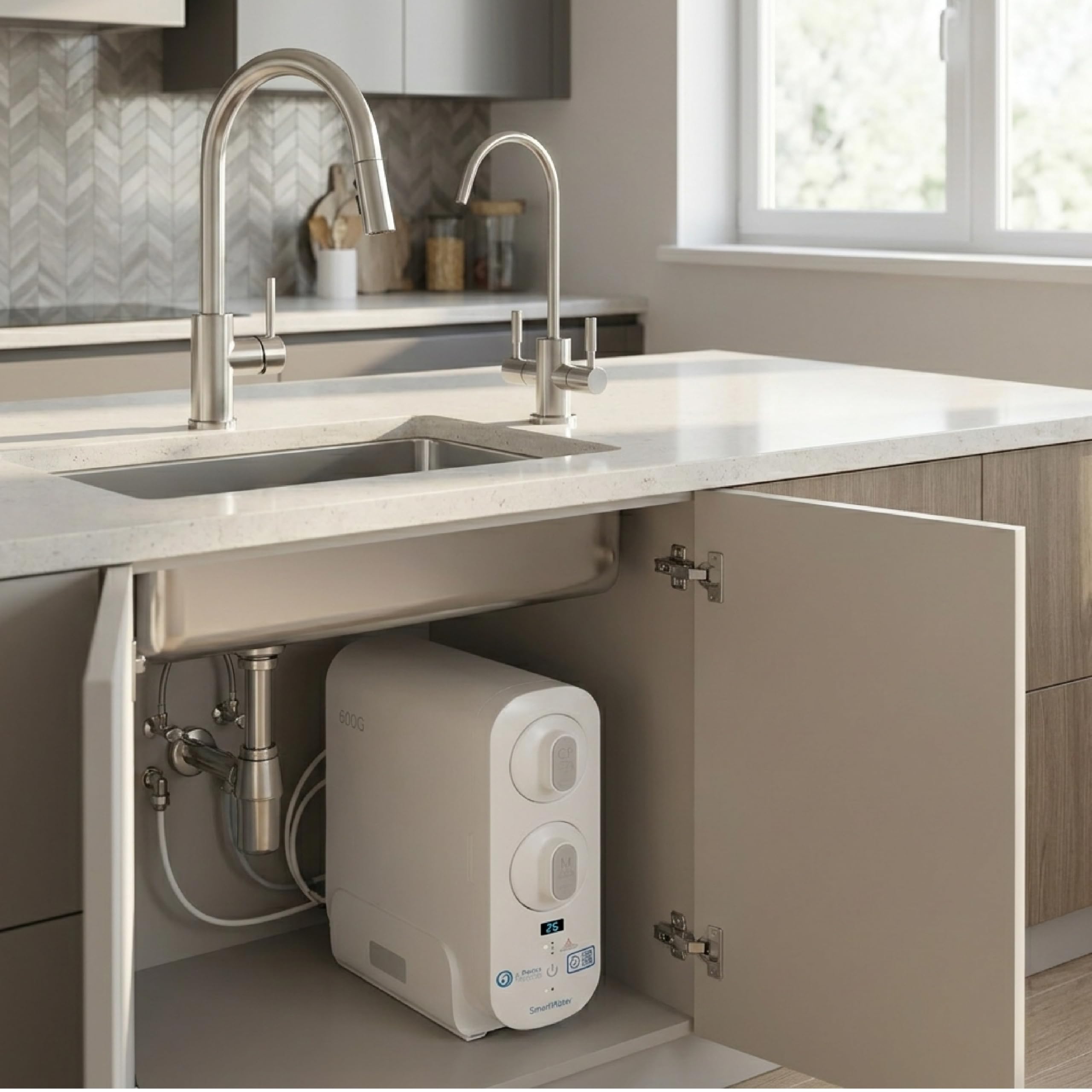 SmartWater depuratore acqua sottolavello a osmosi inversa e microfiltrazione, display TDS, senza abbonamento, 2304 L al giorno, 1,6 L min, bianco