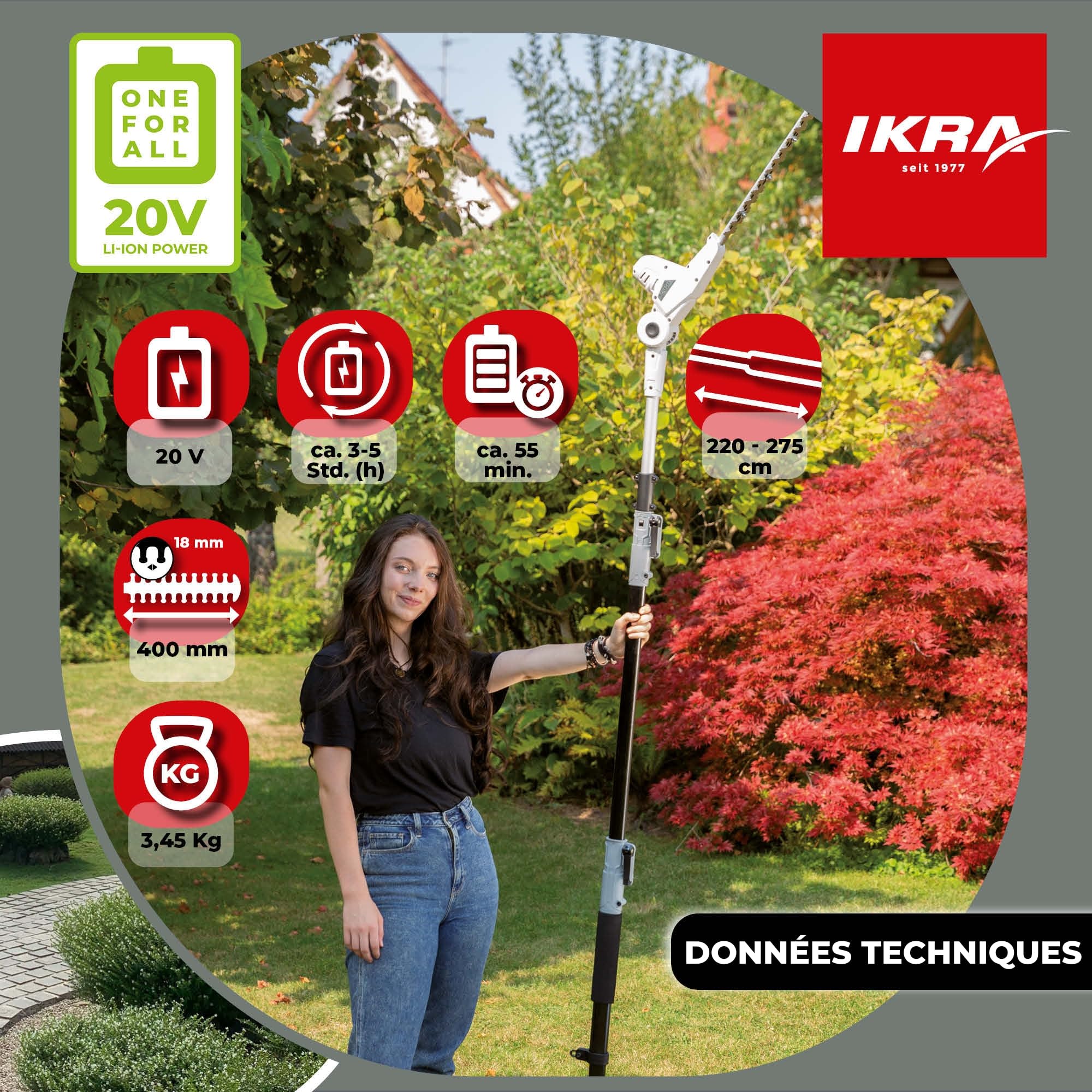 IKRA taille-haie télescopique sans fil ICPH 2040, 40 cm, poignée rotative