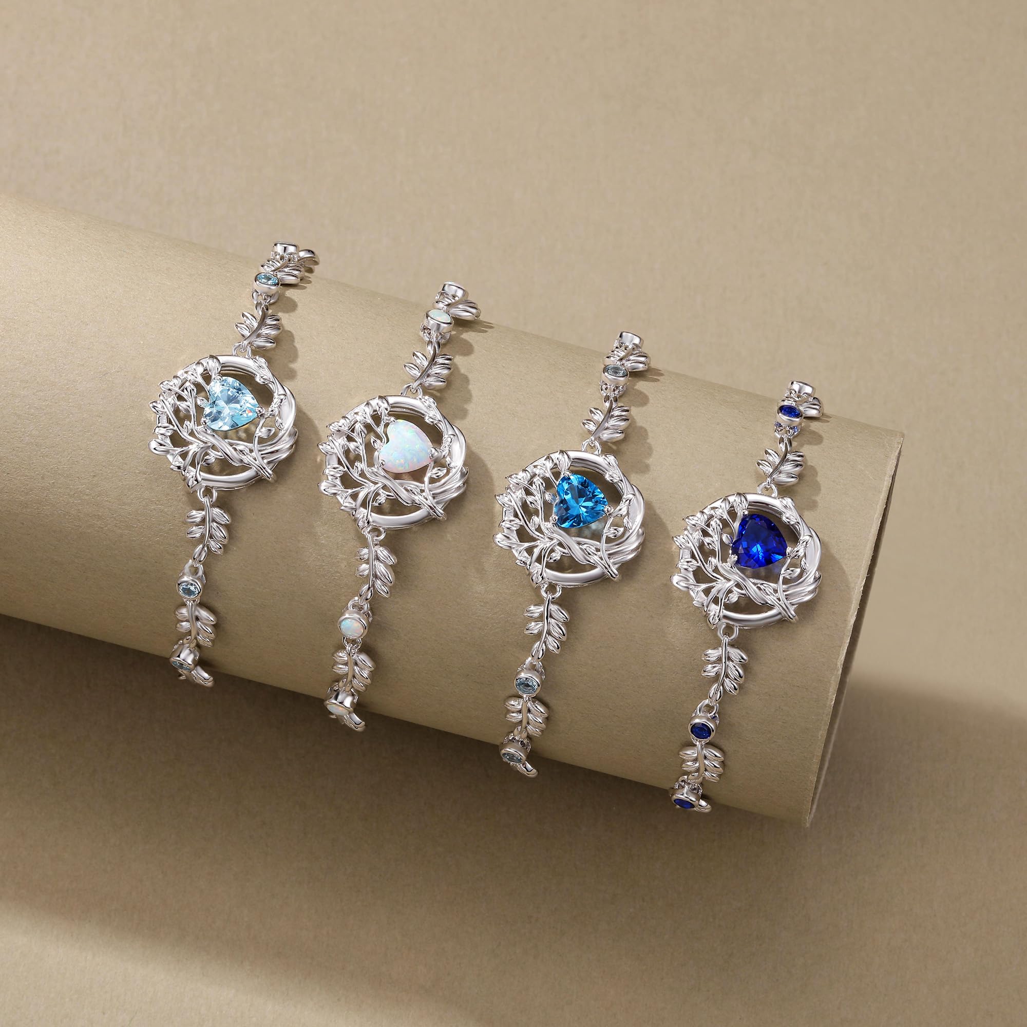FANCIME Braccialetto da donna con albero della vita, in argento Sterling 925, con pietra portafortuna, ideale come regalo per donne e ragazze