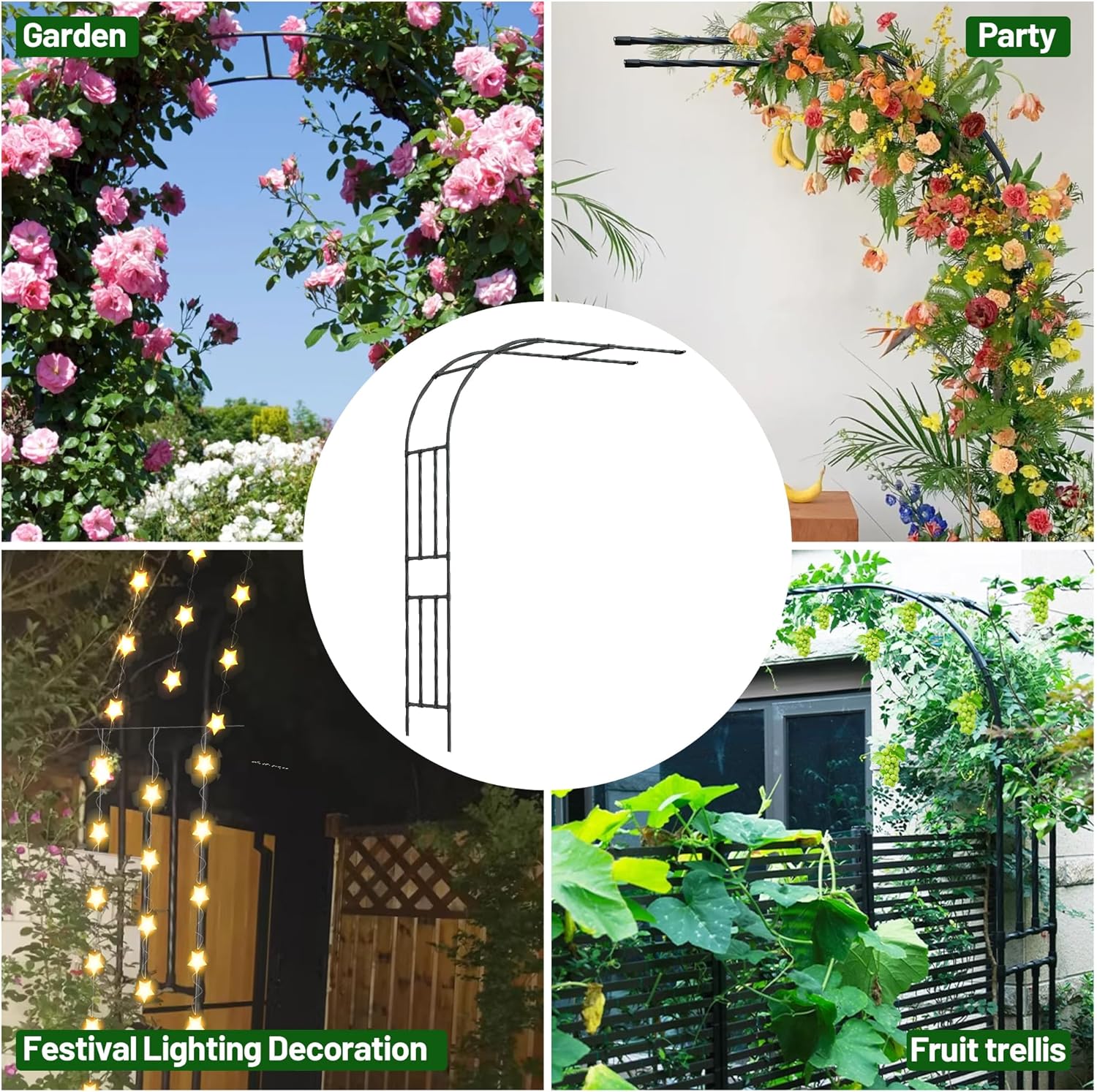 Half Sided Garden Arch, 47.24’’x94.5’’ Arbor Trellis, Garden Arch Trellis for Climbing Plants Outdoor, Arbor for Flower, Climbing Vine Vegetable, Fruit, Home Yard and Lawn(Black)