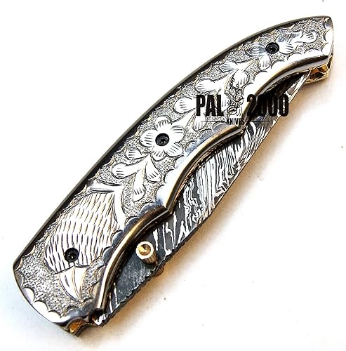 Miniatura 6 de PAL 2000 KNIVES POC-9428 Cuchillo de caza de bolsillo plegable hecho a mano con hoja de acero de Damasco con funda