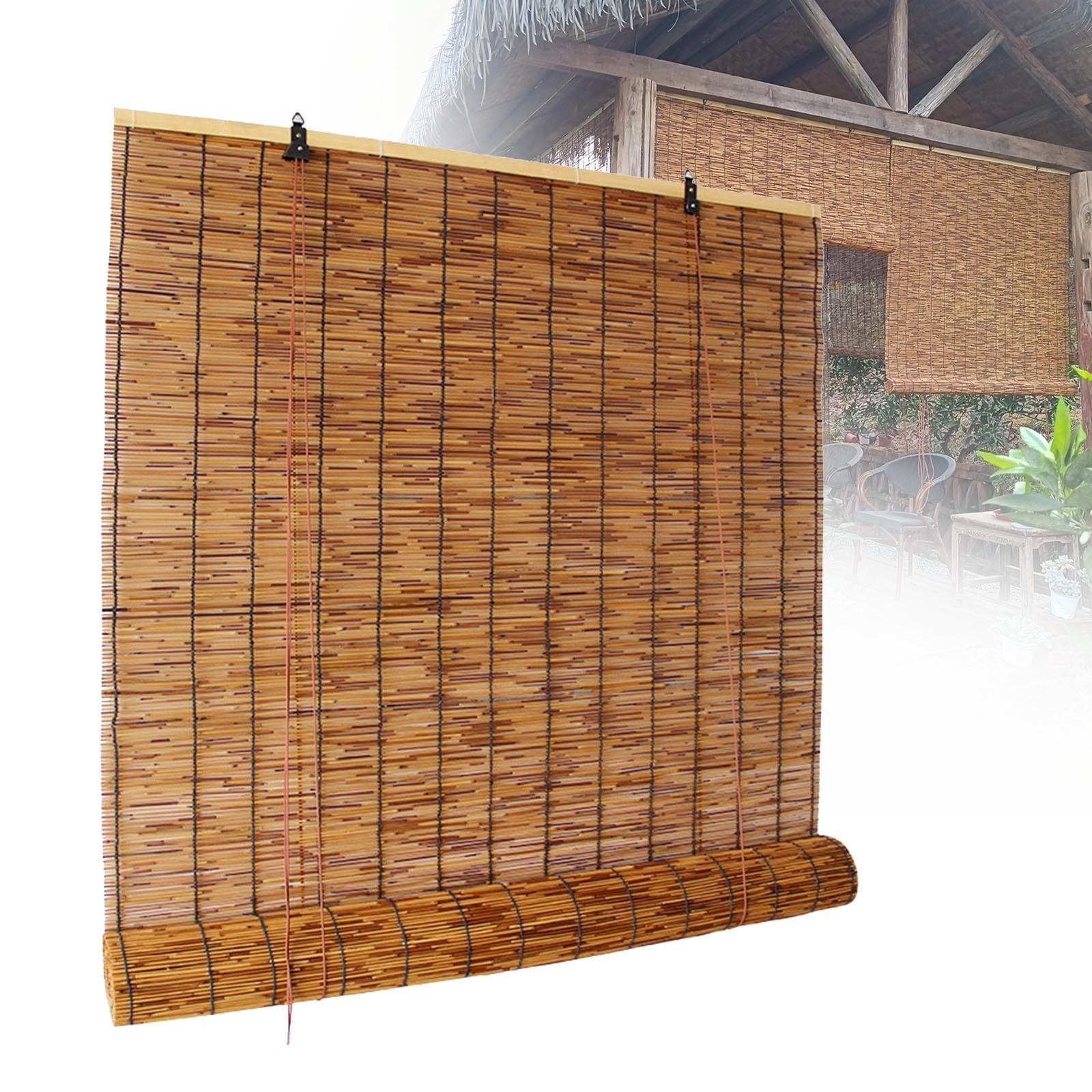ZXCJTLGN Bamboo Window Shades for Patio 24 29 33 36 40 45 52 56 60 62 69 70 72 73 inch, Cordless Roll Up Blind for Privacy, Bamboo Blinds for Outdoor