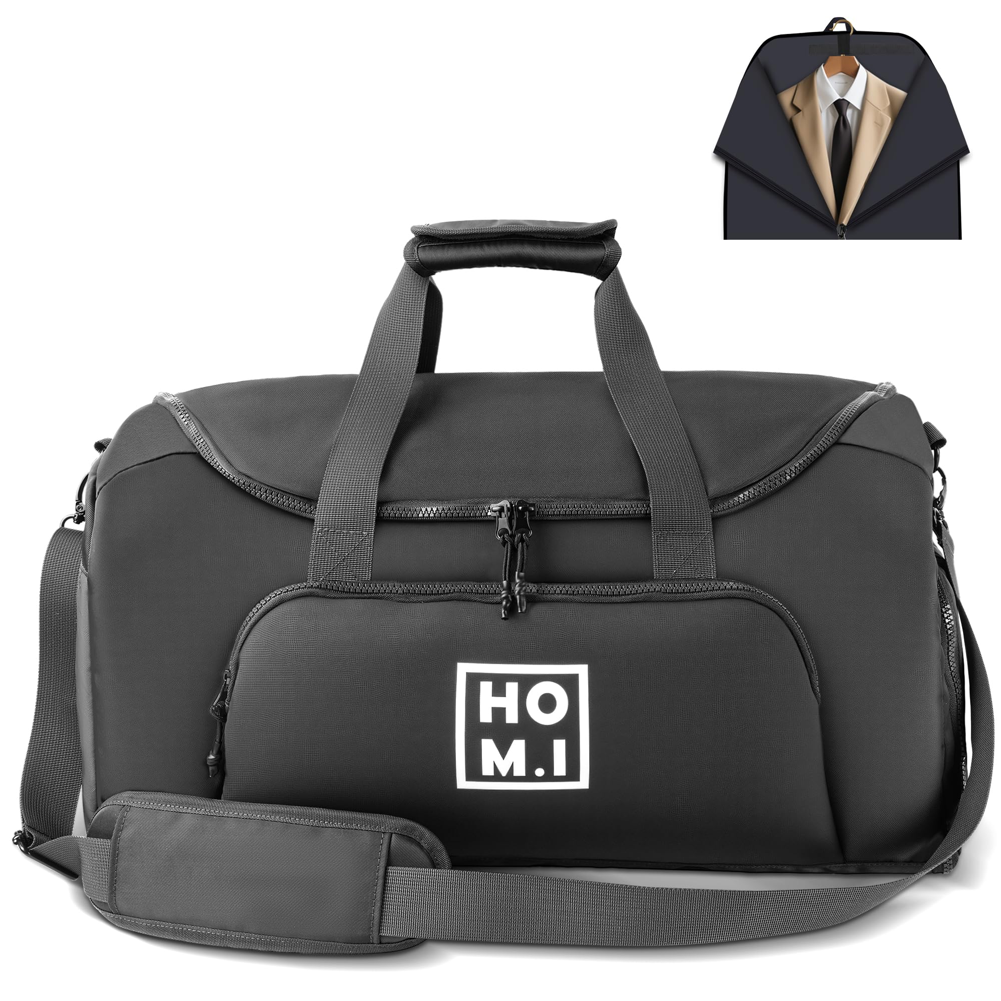 HOMIGLAM Garment Bag for Travel - Wrinkle-Resistant Carry On Suit Bag with Shoe Compartment & Shoulder Strap, Convertible 2-in-1 Waterproof Duffel
