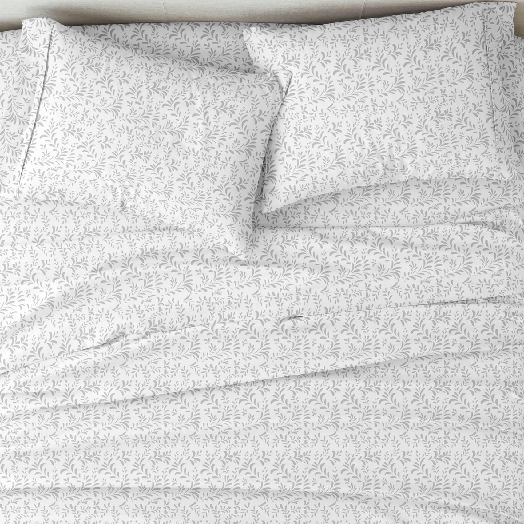 Becky Cameron Burst of Vines 4 Piece Sheet Set, Gray, Twin