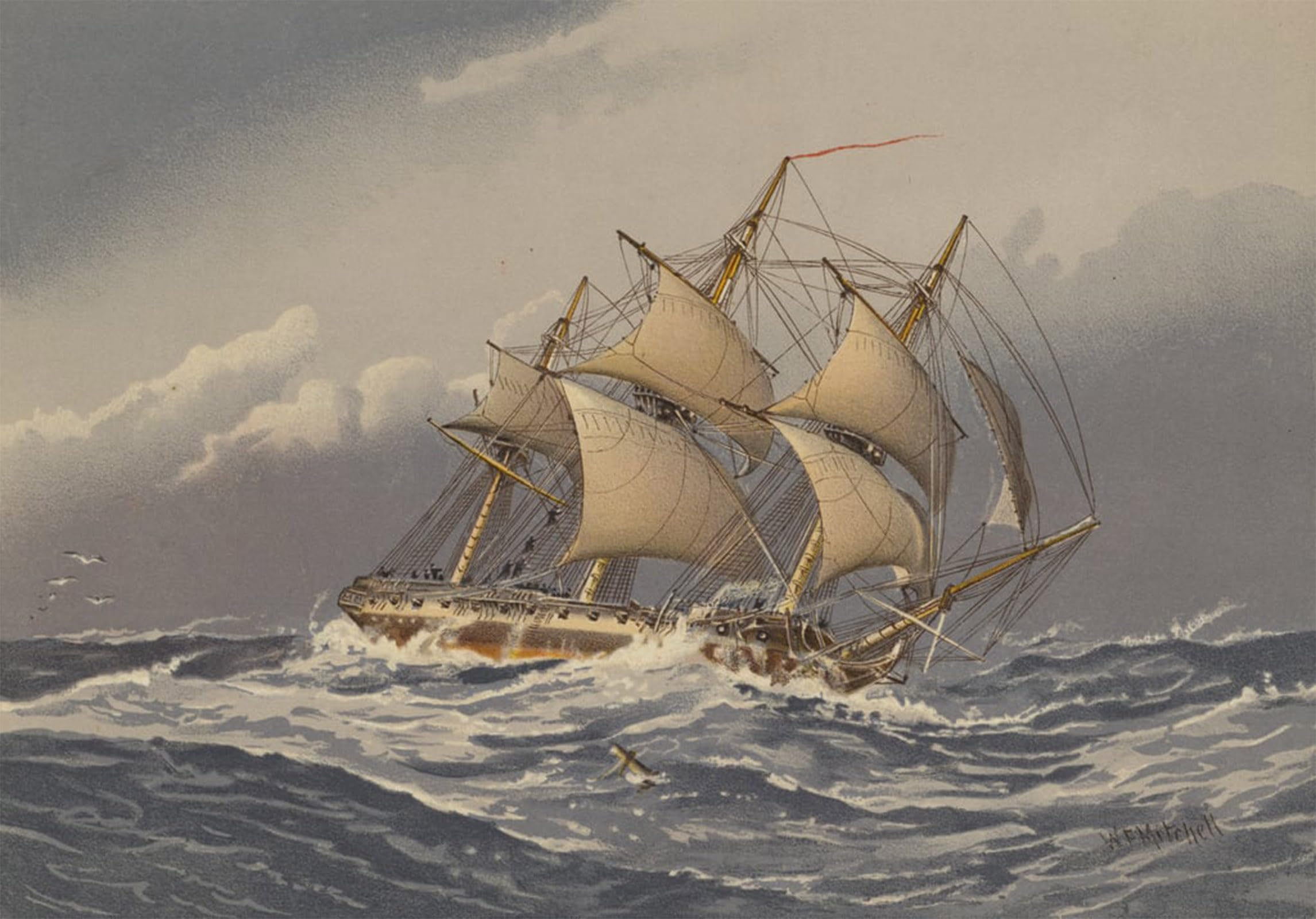 ARTXLXXBN Famous Painting Art Wall Decor Abstract Art Picture a Frigate About by William Frederick Mitchell Animal Pictures for Home Decor 60x90cm