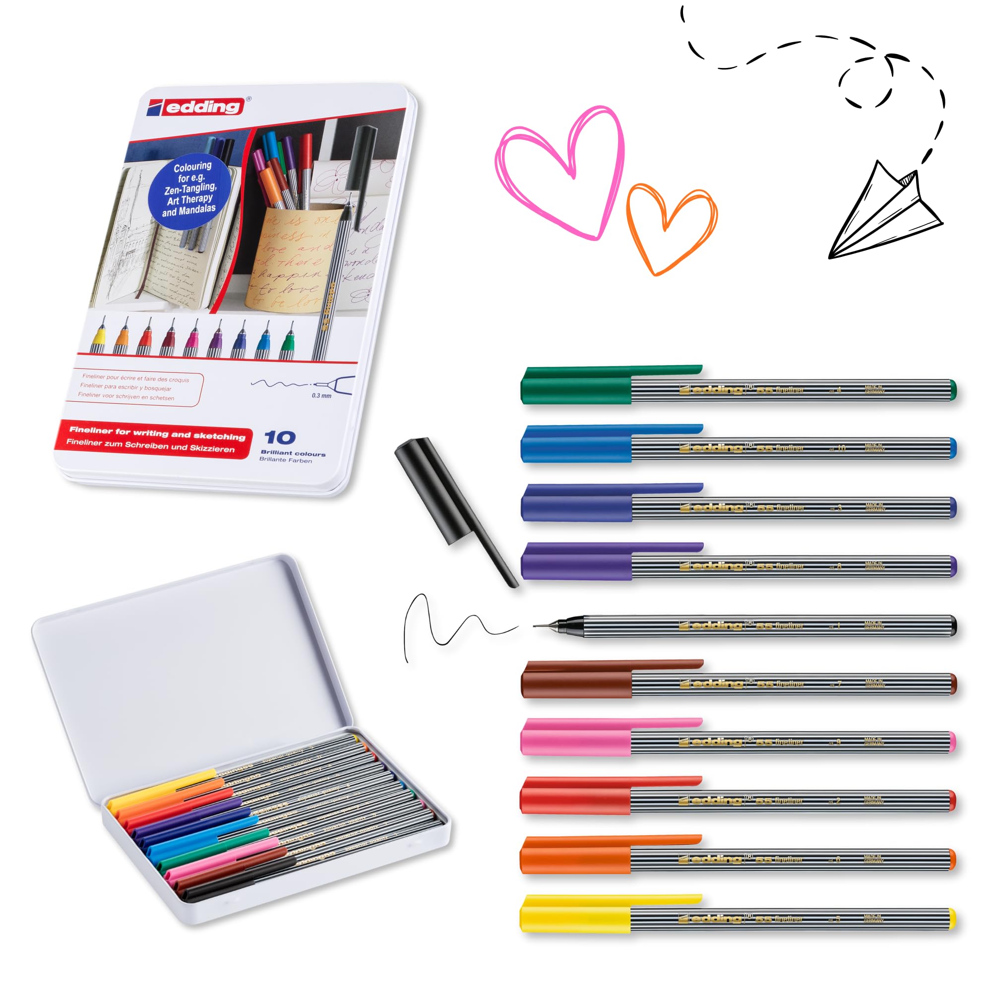 edding 55 Fineliner Pack of 10 - Assorted,ED55-10