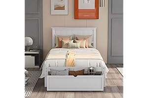 P PURLOVE White Twin Bed Frame with Drawer