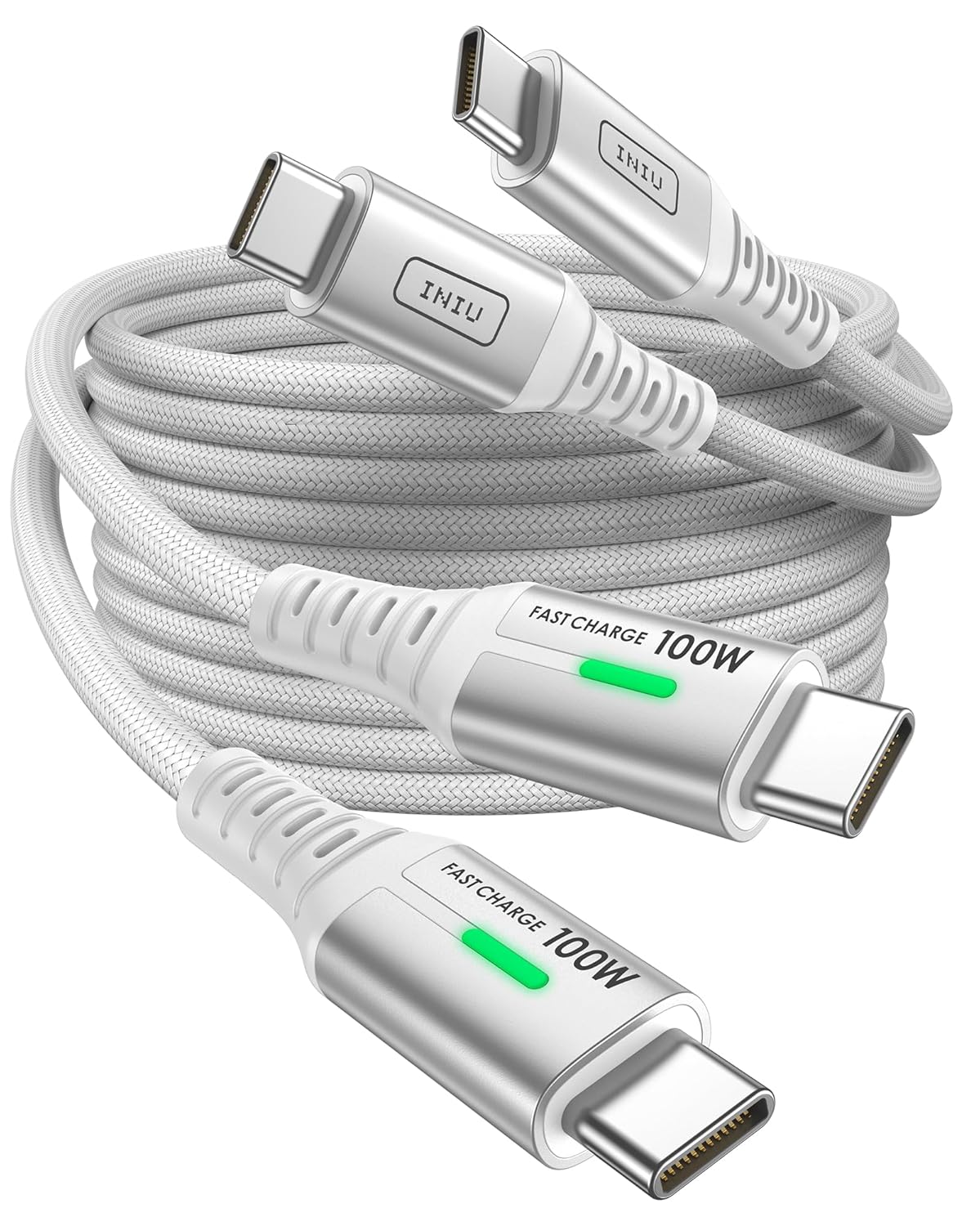 INIU C to C Fast Charging Cable, 2-Pack [3.3ft, White] Type C Charger Cord for Samsung Galaxy S24 Ultra S23 S10 S9 iPhone 16 15 Pro Max, MacBook Air, iPad Pro, and More