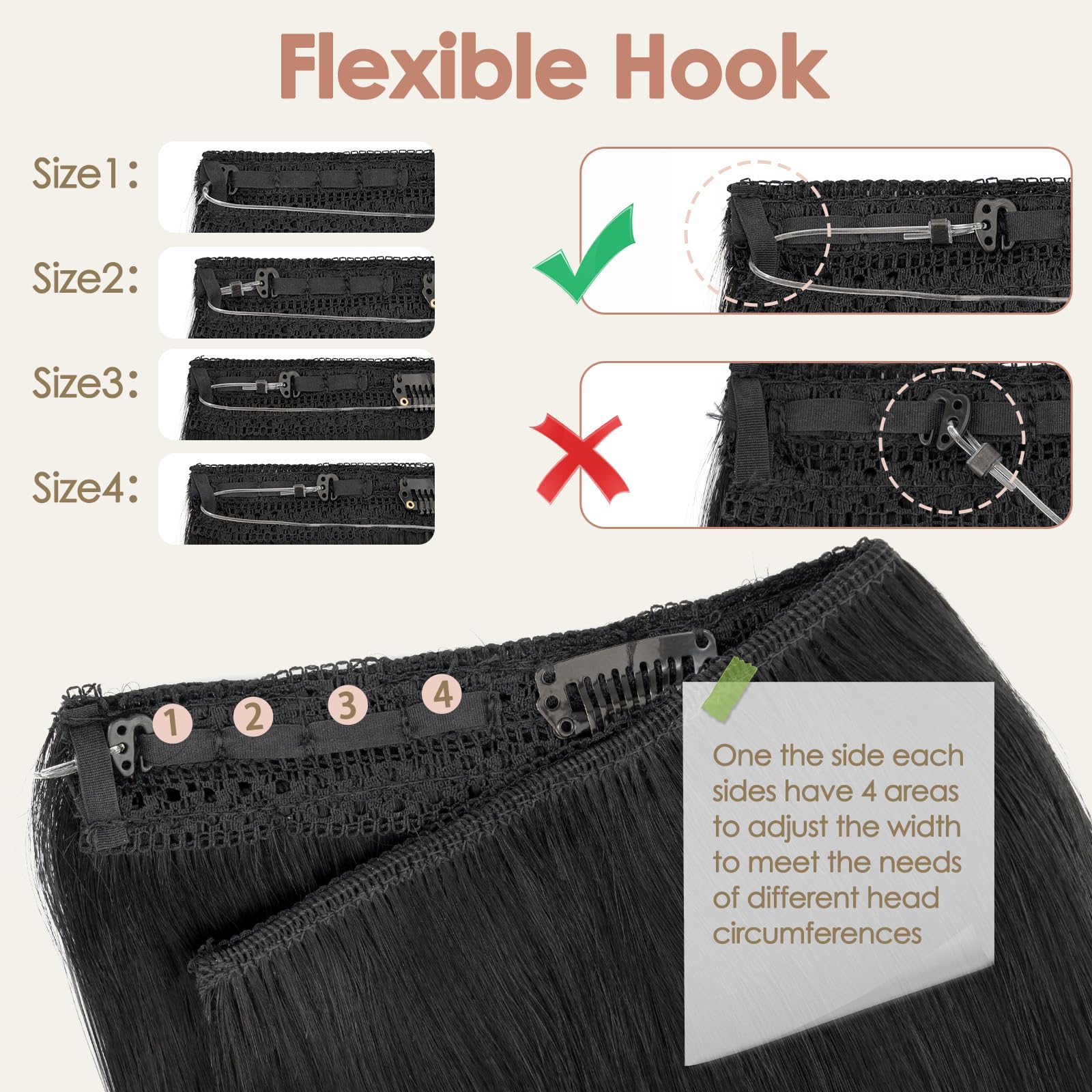 S-noilite Wire Hair Extensions Human Hair Jet Black Invisible Fish Line Hair Extensions Real Hair One Piece Human Hair Extensions 20 Inch 70g - Image 3