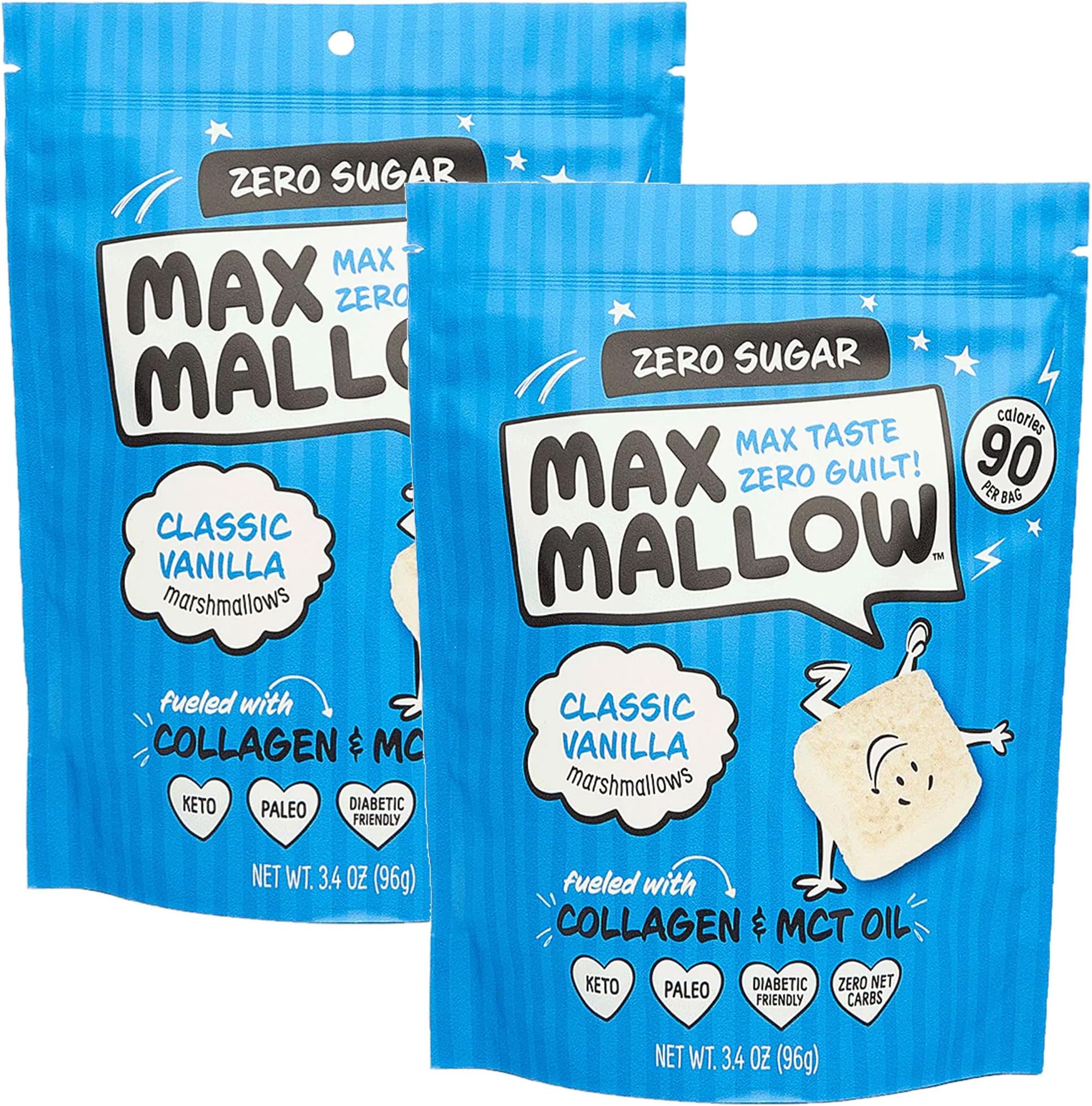 - Max Mallow Sugar Free Marshmallows - Keto Friendly, Perfect for S'mores, Hot Chocolate, and Baking with Zero Sugar Snacks, Smores Mct Oil Zero Sugar Marshmellow Marshmallow Classic Vanilla, 2 Pack