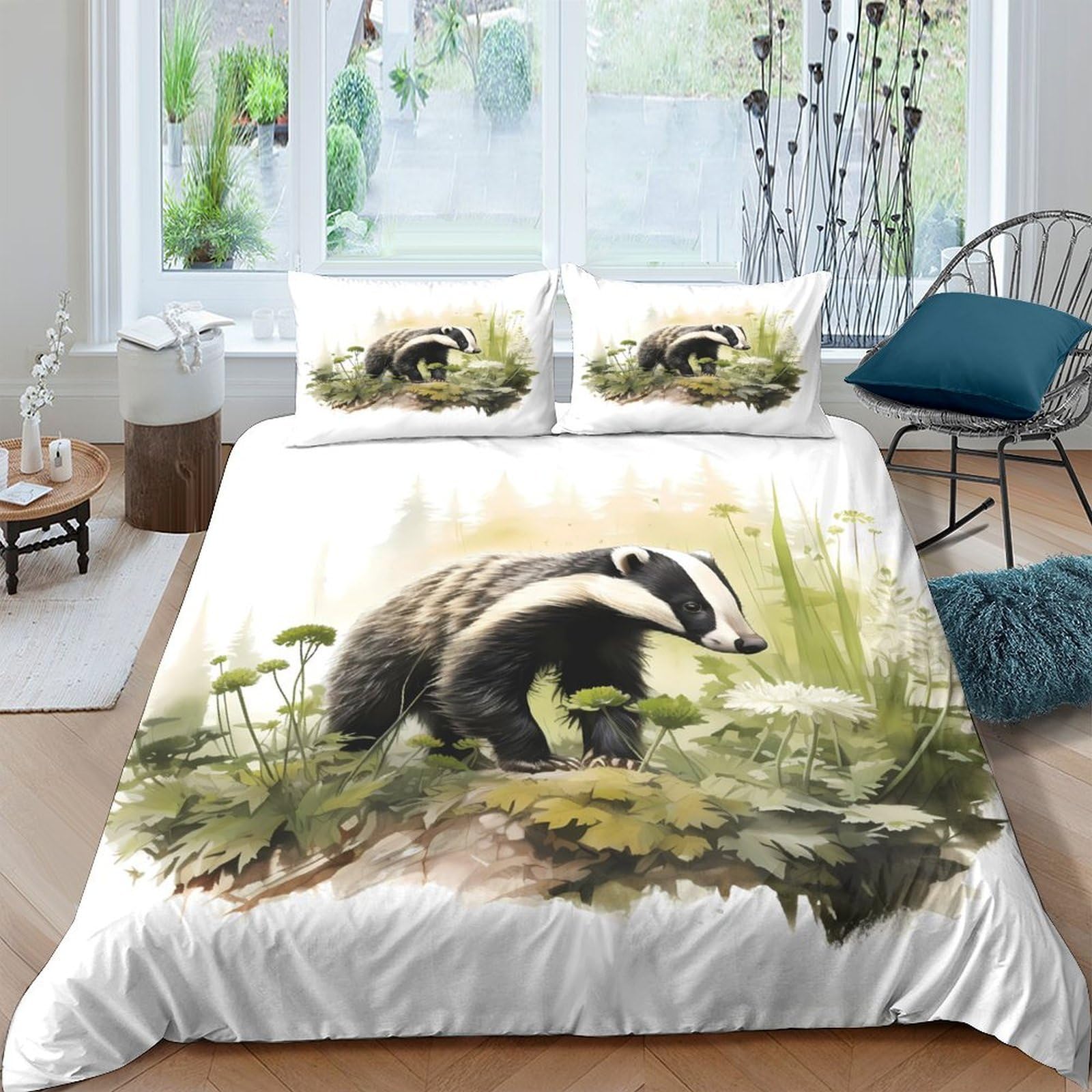 Ctjqhvkz Style-7 3D Printed Badger Forest Fitted Sheet Microfiber Soft Durable Woodland Bed Cover For Bedroom Guest Room Decor Single（135X200cm）