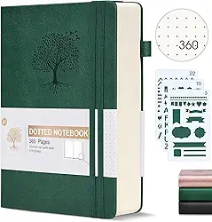 Agenda organizadora pontilhada Ansopu, 360 páginas numeradas, 100 g/m², caderno grosso, capa dura de couro, para escrita, para mulheres e homens, A5, para trabalho, 14,6 x 21,3 cm, verde