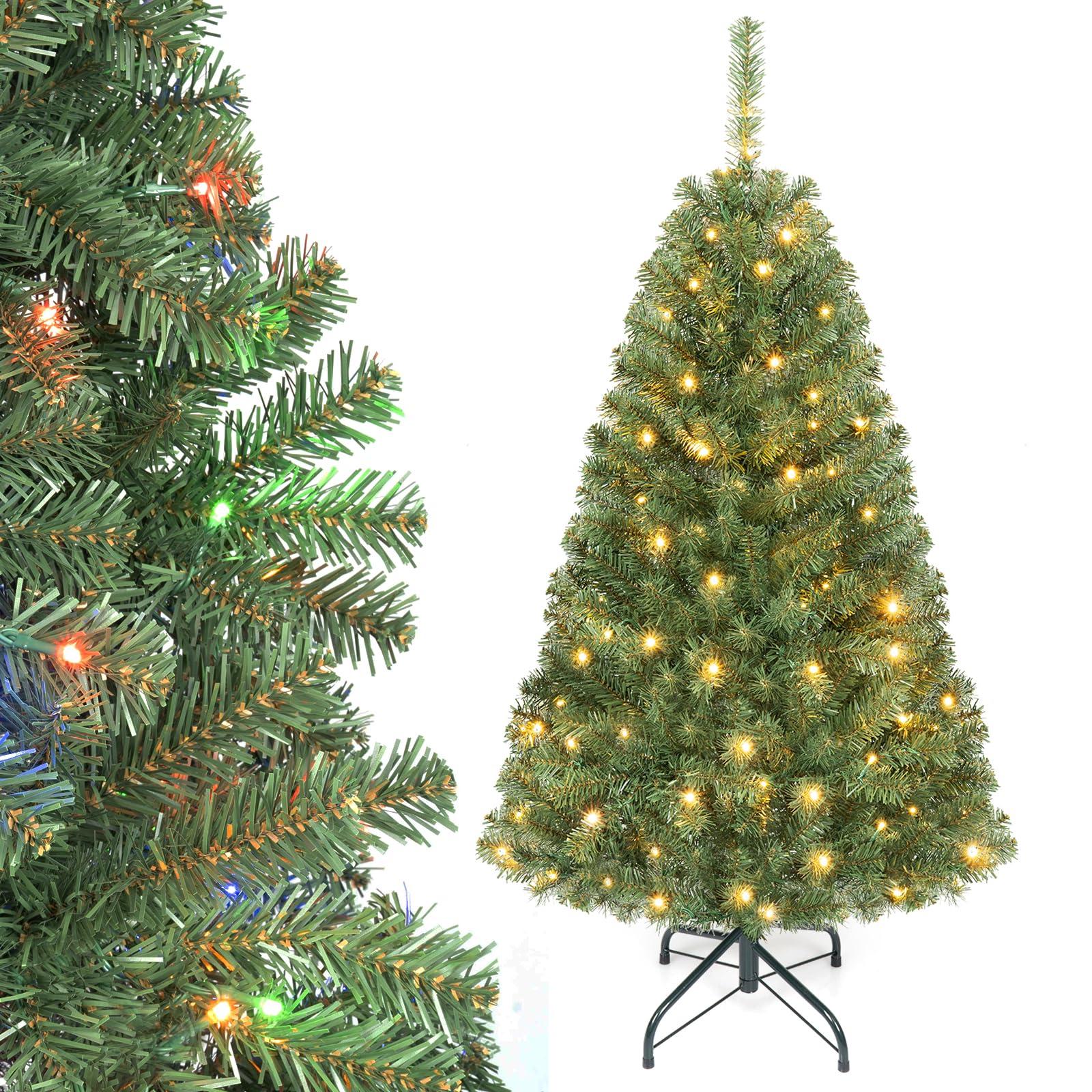 GYMAX 4/5/6FT Artificial Christmas Tree, Pre-lit Hinged Xmas Tree (4FT)