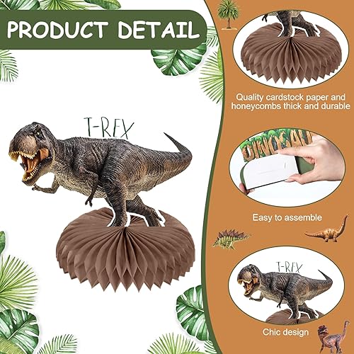 Miniatura 3 de Aoriher 14 piezas de centro de mesa de dinosaurio con forma de panal de abeja, decoraciones de fiesta de cumpleaños de dinosaurio, decoración de