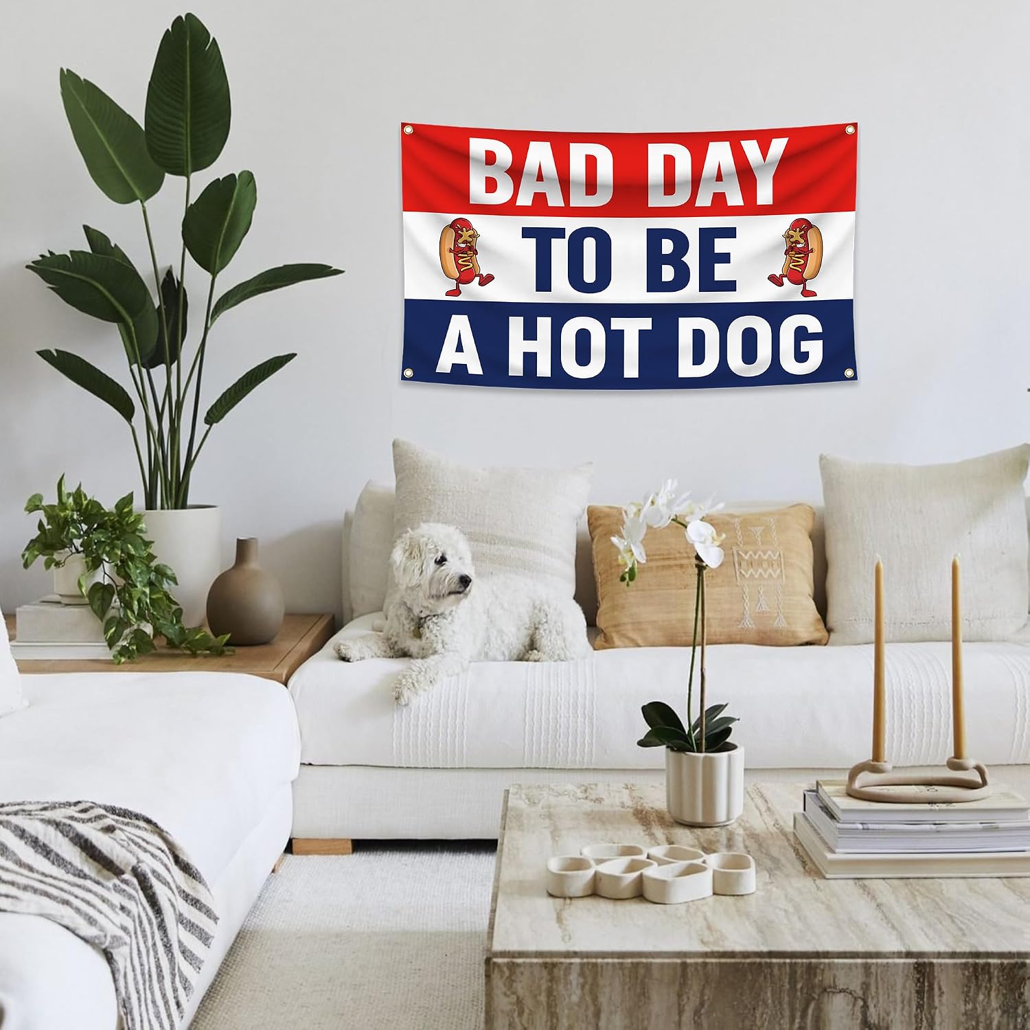 Bad Day To Be A Hot Dog Flag-3x5 Ft Funny Flag for Room | with 4 Brass Grommets for Hanging, for Guys College Dorm Bedroom Man Cave Decor