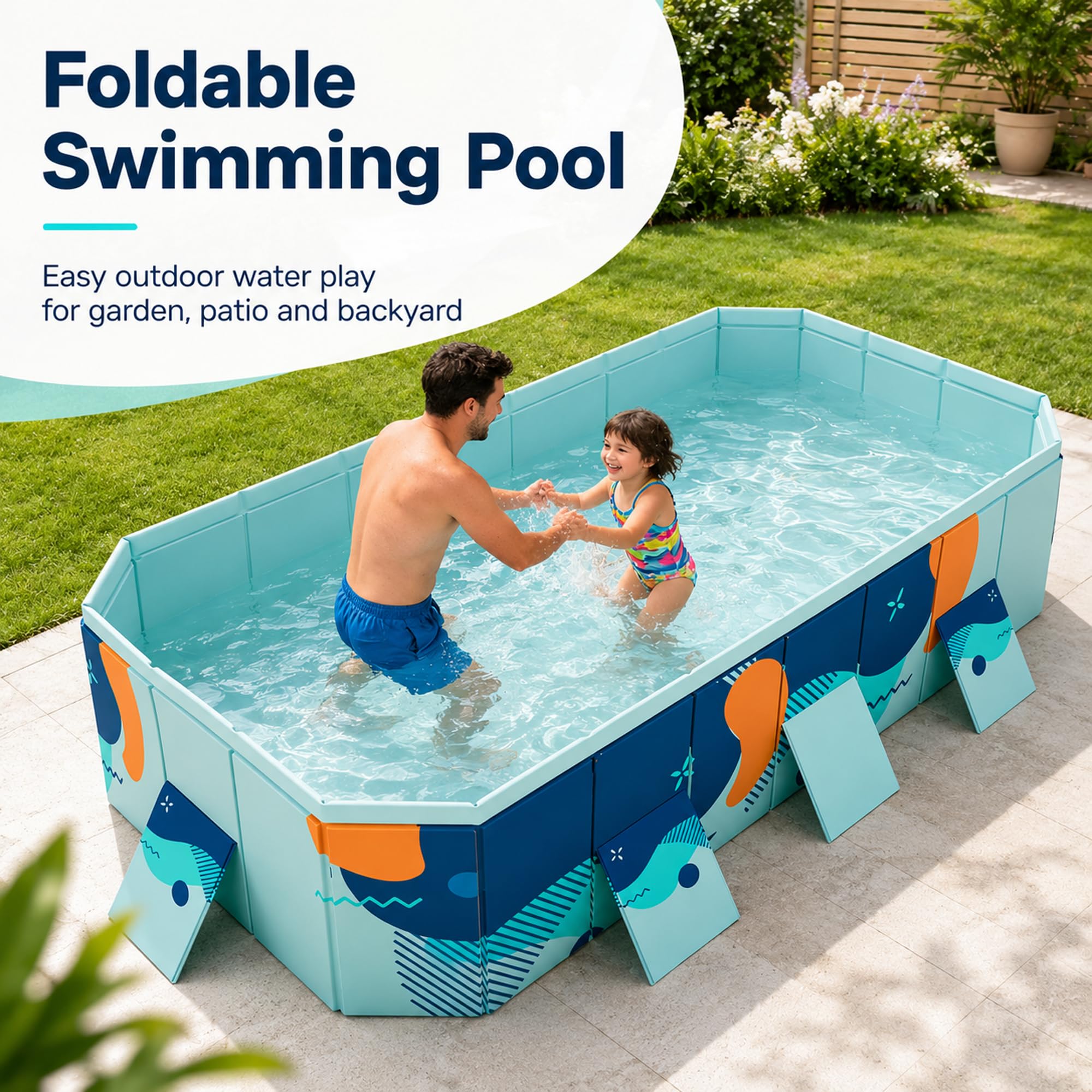 Piscina plegable de plástico duro para adultos, baño portátil no inflable para el jardín trasero, juguete de agua durable del PVC para la diversión al aire libre de la familia, fácil drenaje y almacen