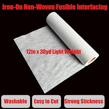 Lightweight Non-Woven Fusible Iron-On Interfacing, White, 12 Inch x 30 Yard Roll, Heat-Activated Adhesive, Washable, for Lightweight Fabrics