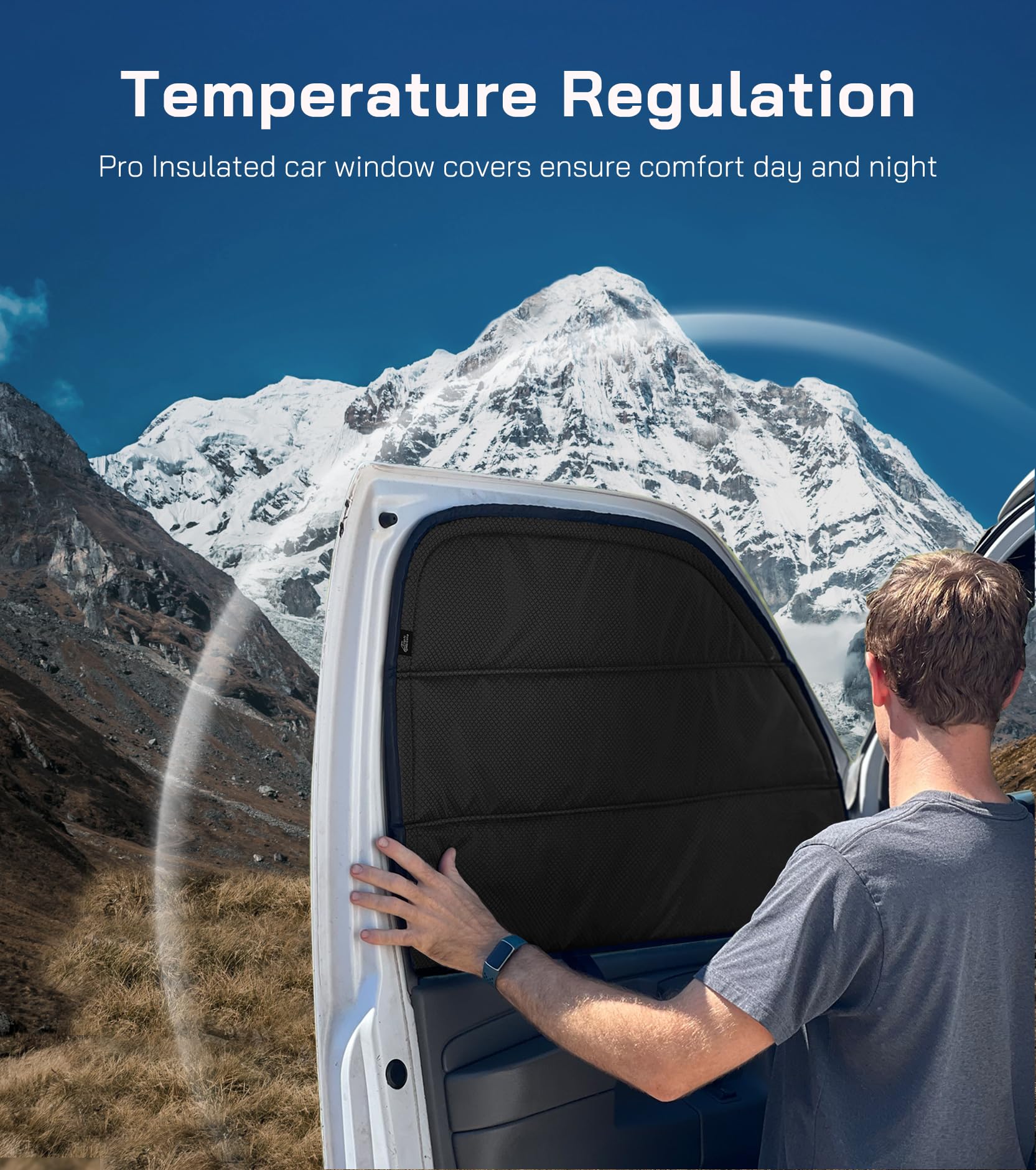 Magnetic Front Door Window Covers For Mercedes Sprinter VS30 (2019+) - Insulated Blackout Shades With Bug Screen