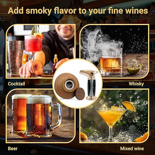 Miniatura 4 de Kit de ahumador de cóctel con troch y caja de madera de lujo y chips de madera de 8 sabores, regalos de whisky y bourbon para hombres, kit de