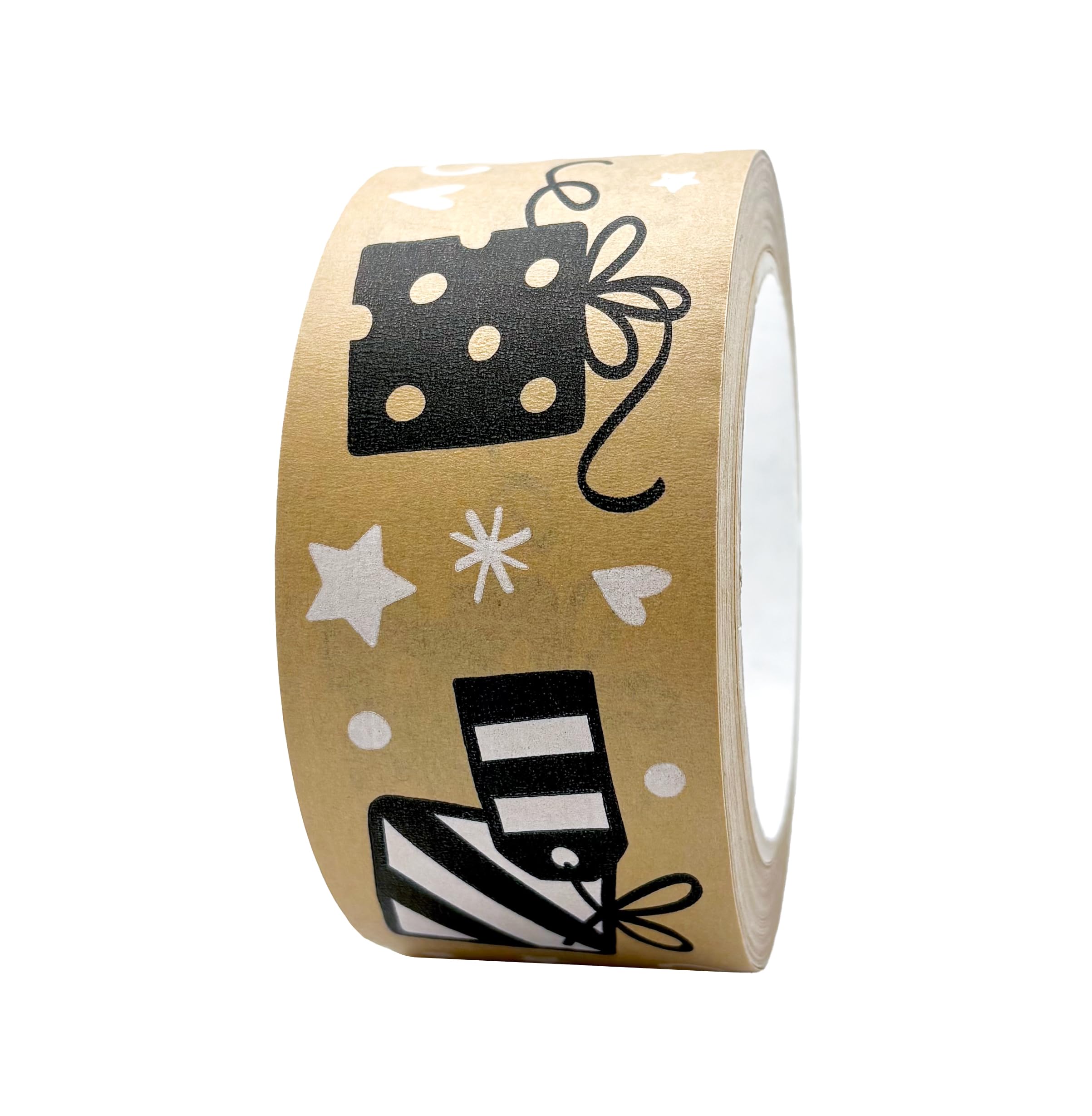 INKKIN Christmas Presents & Gift Pattern, Brown Paper Packing Tape | 50mm x 50m