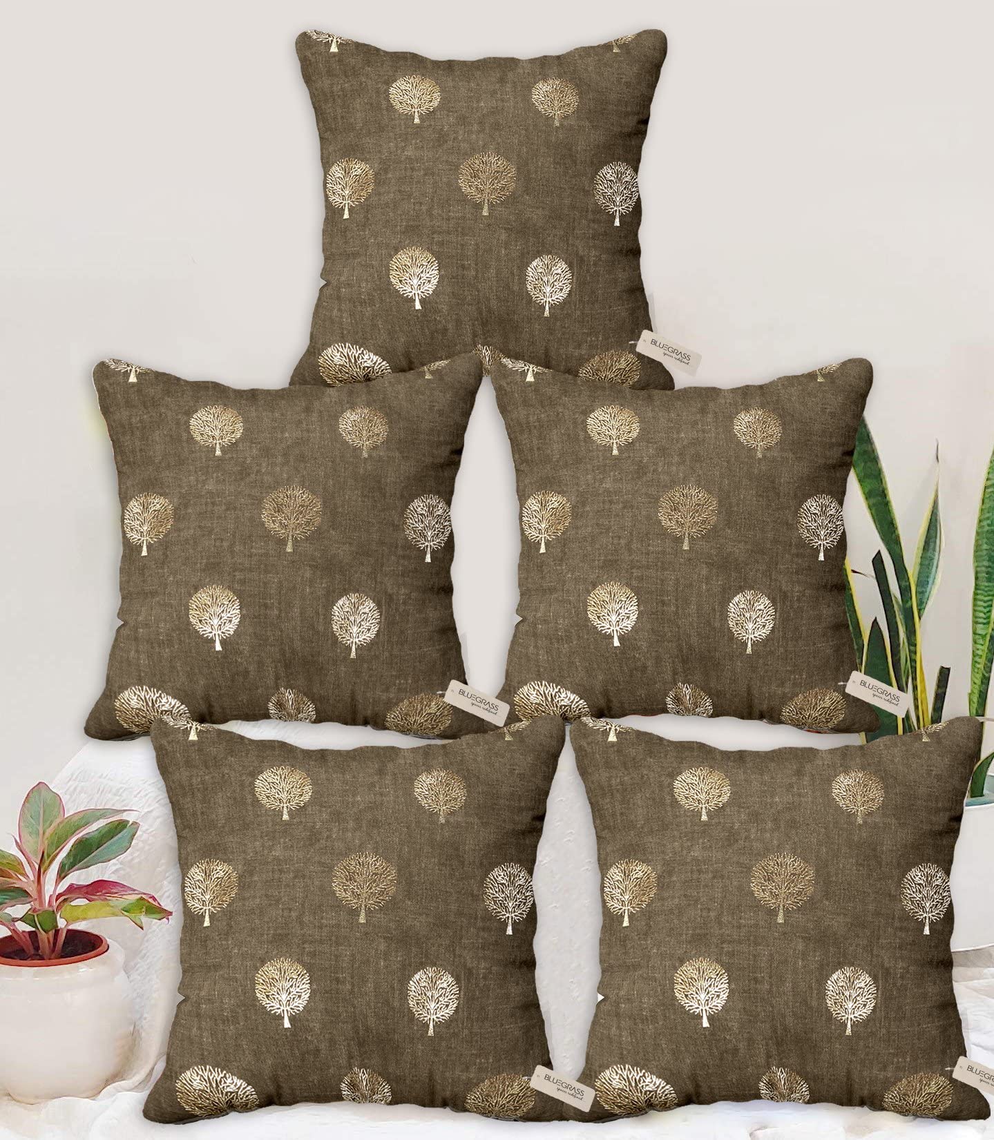 BLUE GRASS Digital HD Foil Tree Print Velvet Cushion Cover - Set of 5 || Brown || 12x12. (B0BY5543FB) Amazon Price History, Amazon Price Tracker