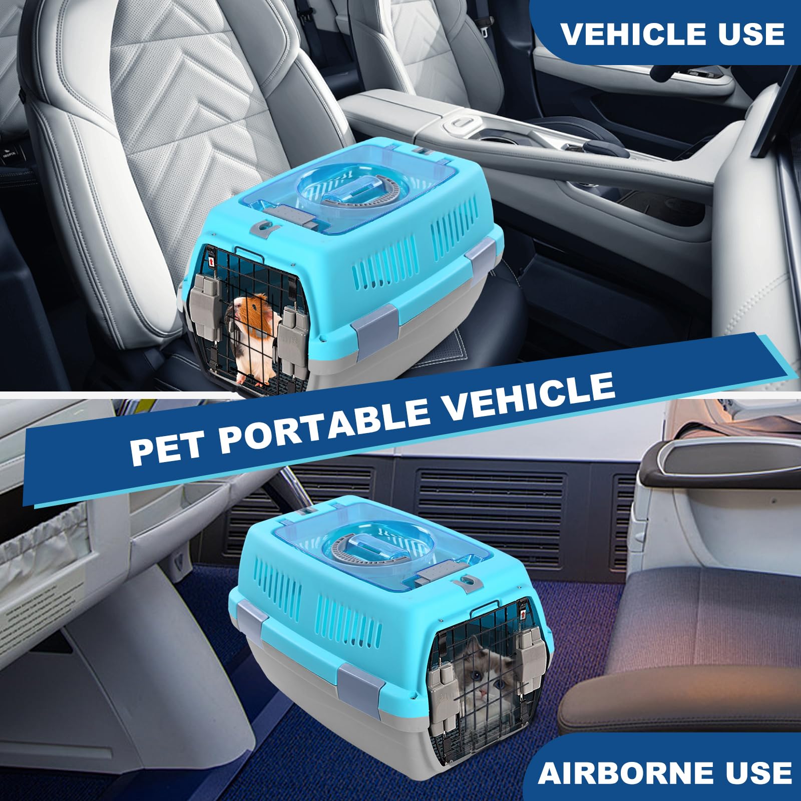 PETCUTE Transportín para Perro y Gato Pequño 48x32x30CM, Duradero Transportín para Perros con Cómodo Mango y Tazón,Resistente y Fácil de Montar,Transportín para Mascotas,Rejillas de Ventilación