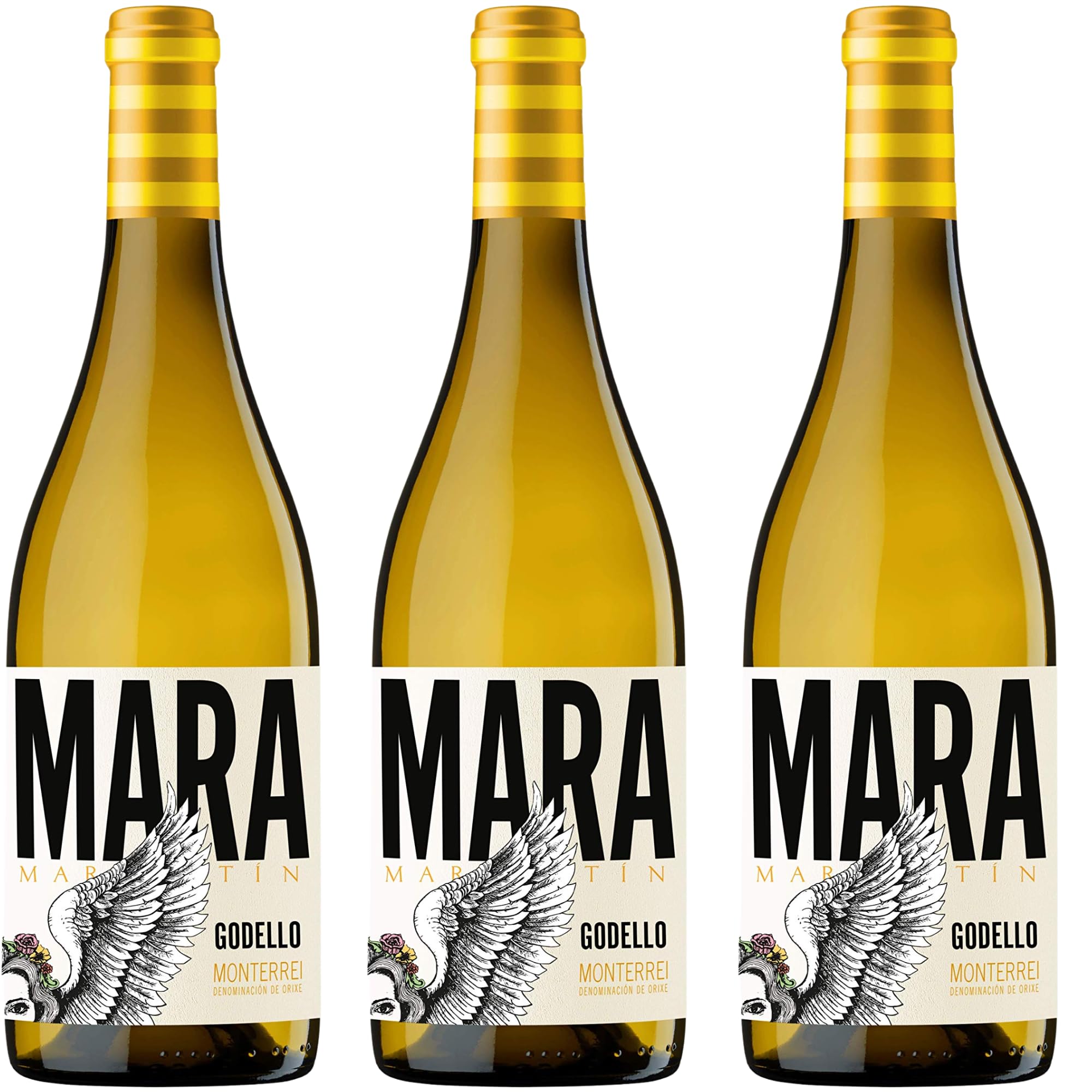 Mara Martín - Vino Blanco Godello | DO Monterrei | Aroma a manzana y flores silvestres | Fermentado en acero inoxidable | 13% Vol | Servir a 6-8ºC - Pack 3 Botellas 75cl