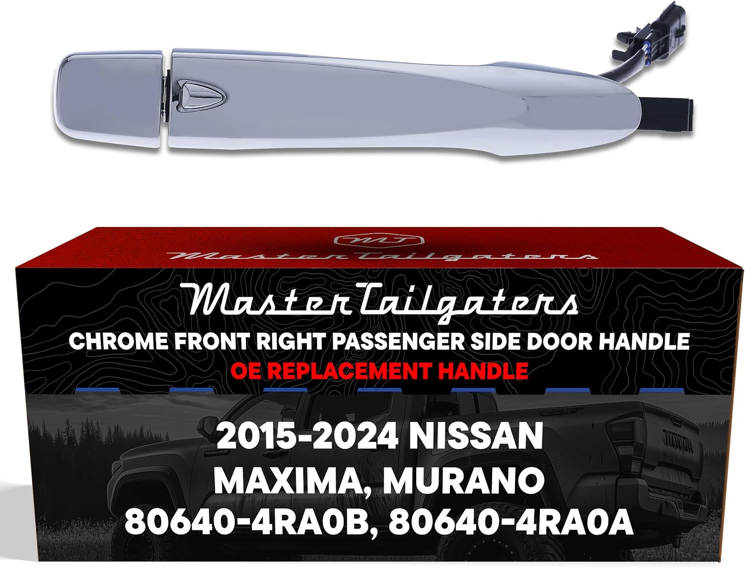 Master Tailgaters Exterior Door Handle Chrome Replacement for Nissan Maxima (2016-2024), Murano (2015-2024) OE Part # 80640-4RA0B, 80640-4RA0A | Front Right Passenger Side w/o Keyhole Cover