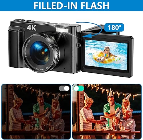 Miniatura 5 de Cámara digital 4K para fotografía y video, enfoque automático de 48 MP, cámara de vlogging para YouTube, cámara compacta de 16X, zoom digital con
